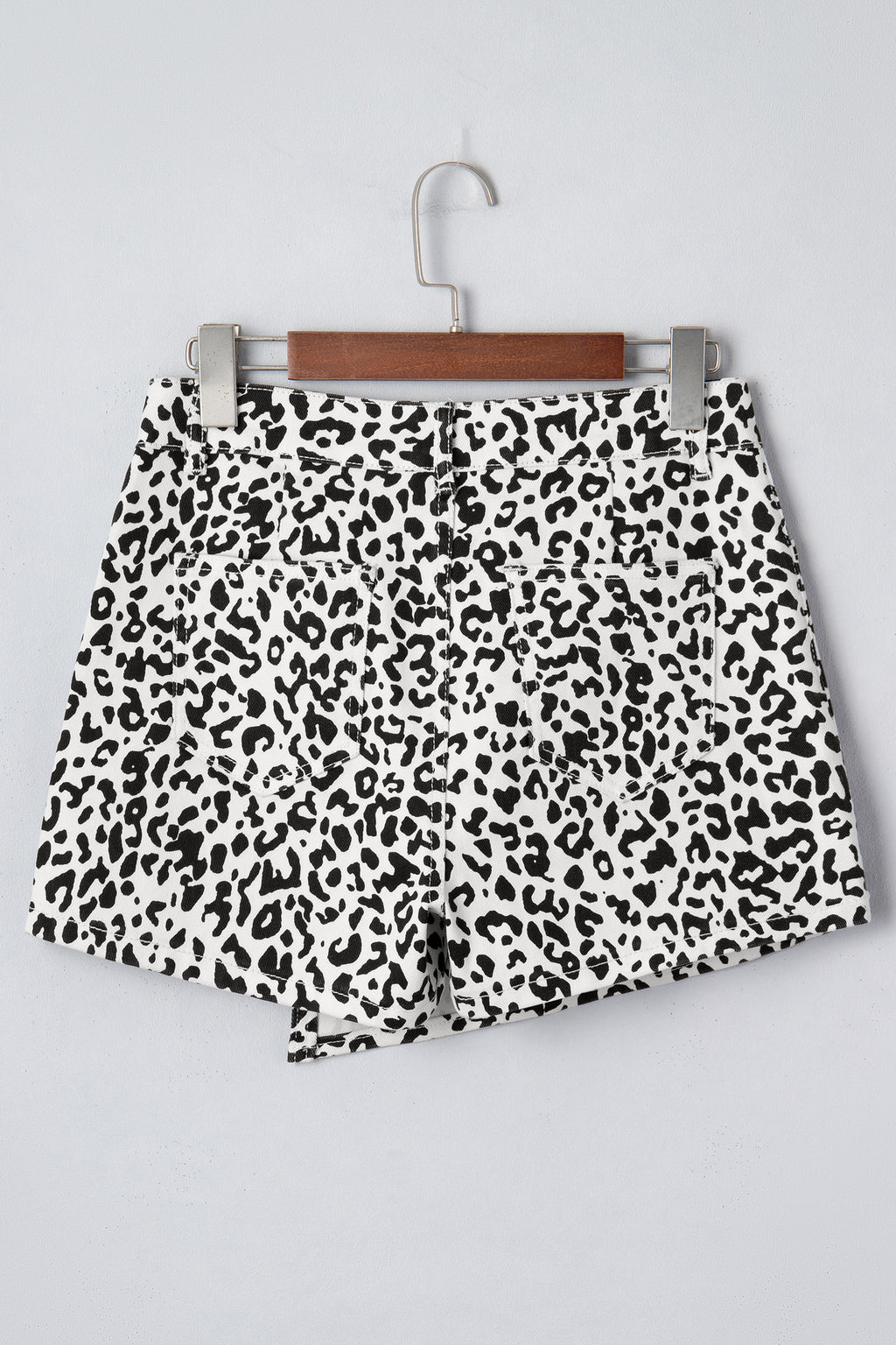 Leopard Print Button Overlap Denim Shorts | Brown