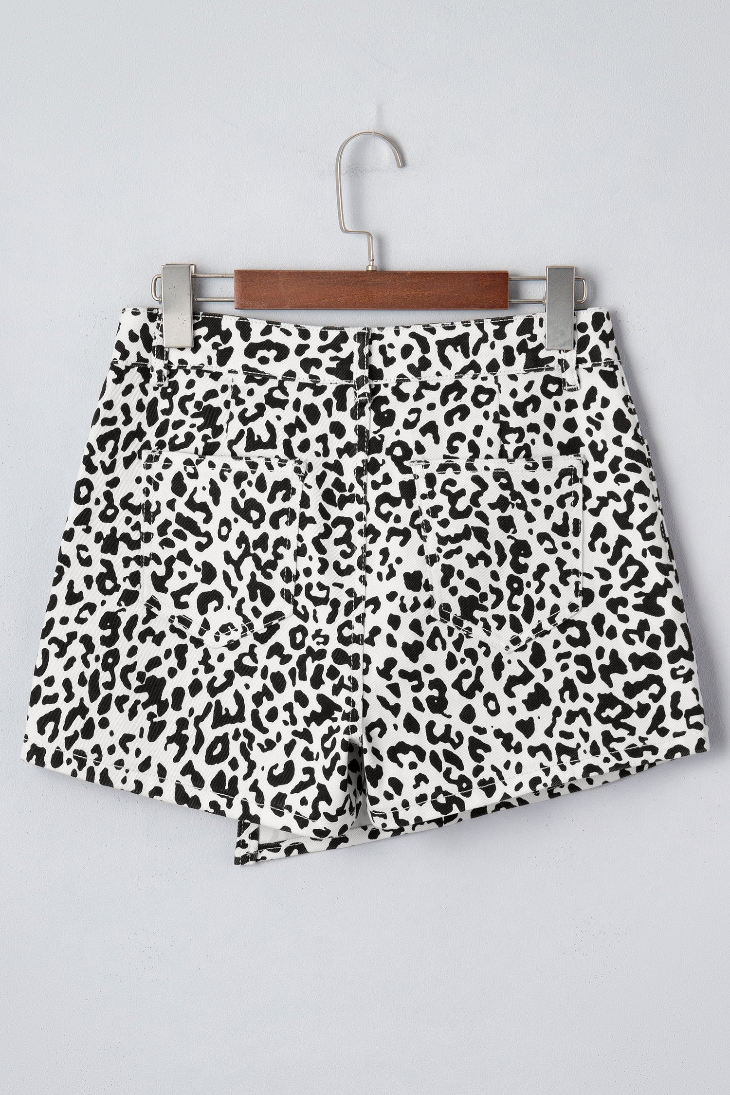 Leopard Print Button Overlap Denim Shorts | Brown