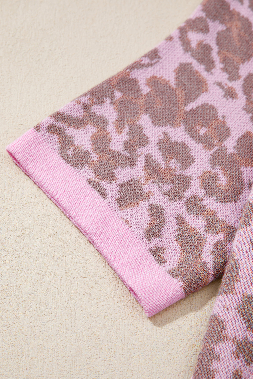 Pink Leopard Print Sweater Cardigan Button Down Short Sleeve Women S-XL