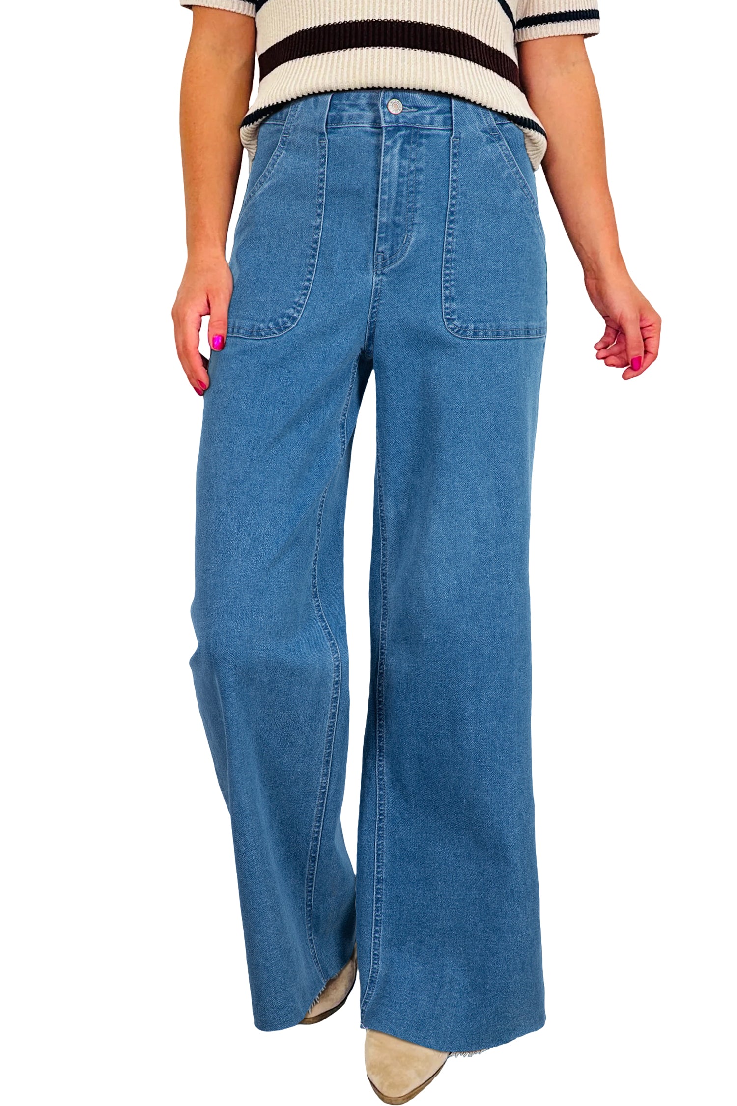 Women's Women's Retro Washed Loose Jeans Patch Pocket 2 Colours Sizes 4-16 at LivelyLooks