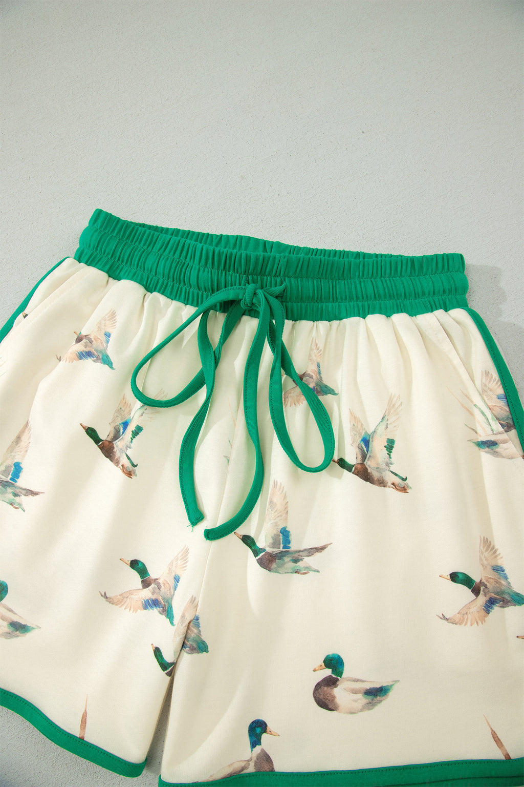 Beige Mallard Print Colourblock Trim Short Set