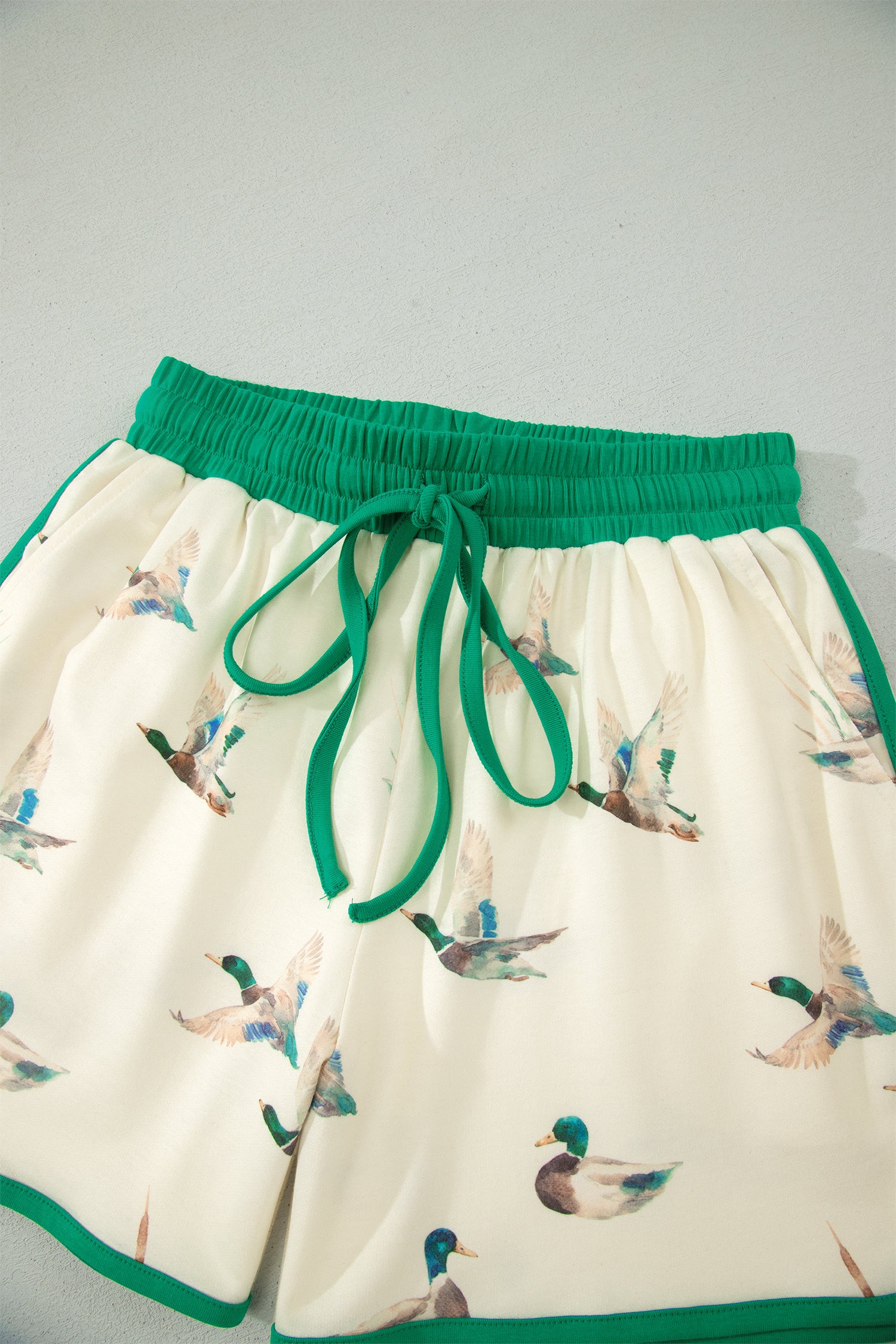 Beige Mallard Print Colourblock Trim Short Set