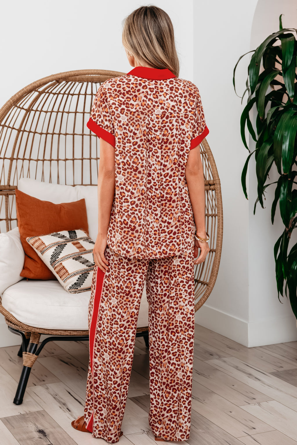 Brown Contrast Trim Leopard Top & Pant Set | UK 8–22