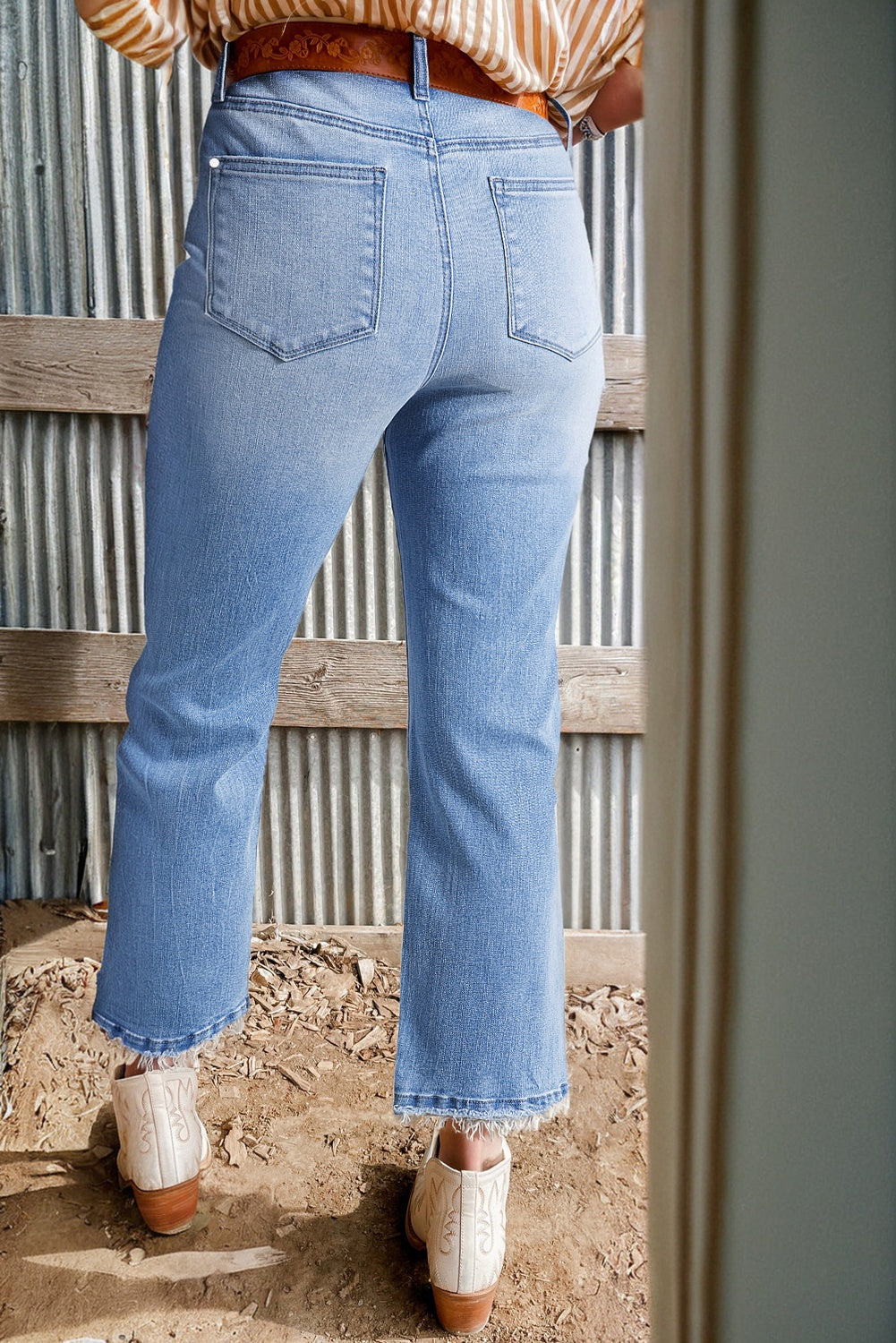 Women's Women's Mineral Wash Flared Jeans Raw Hem High Waist Sizes 4-16 at LivelyLooks