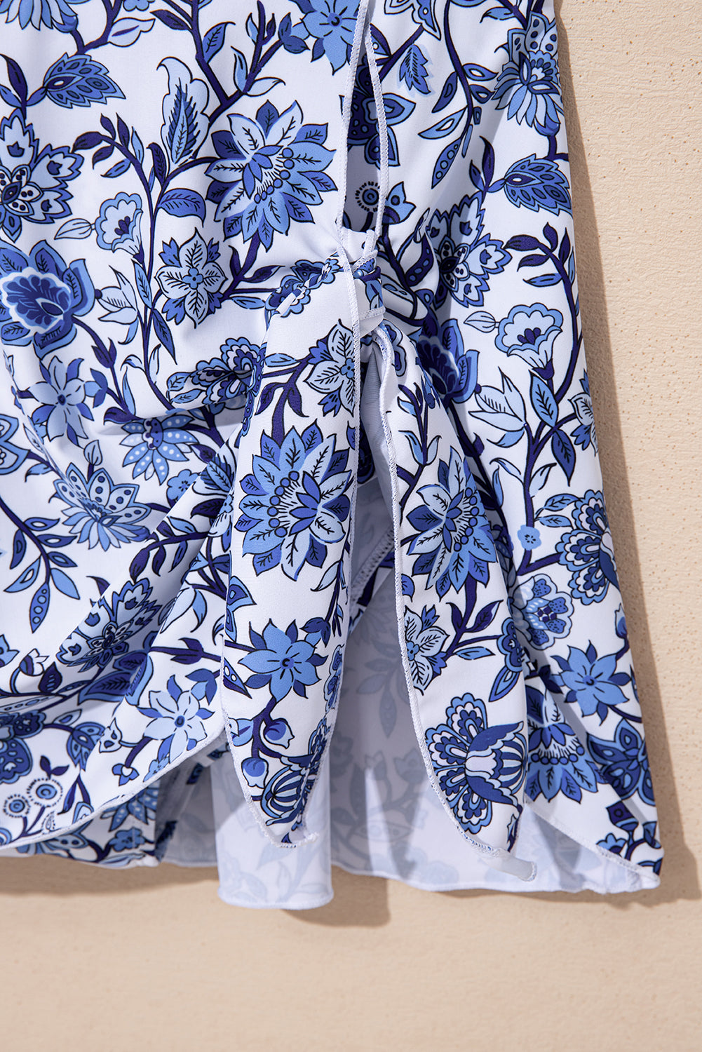 Women's Women Floral Print Crossed Back Knot Side One Piece Swimsuit Blue Navy S-XL at LivelyLooks