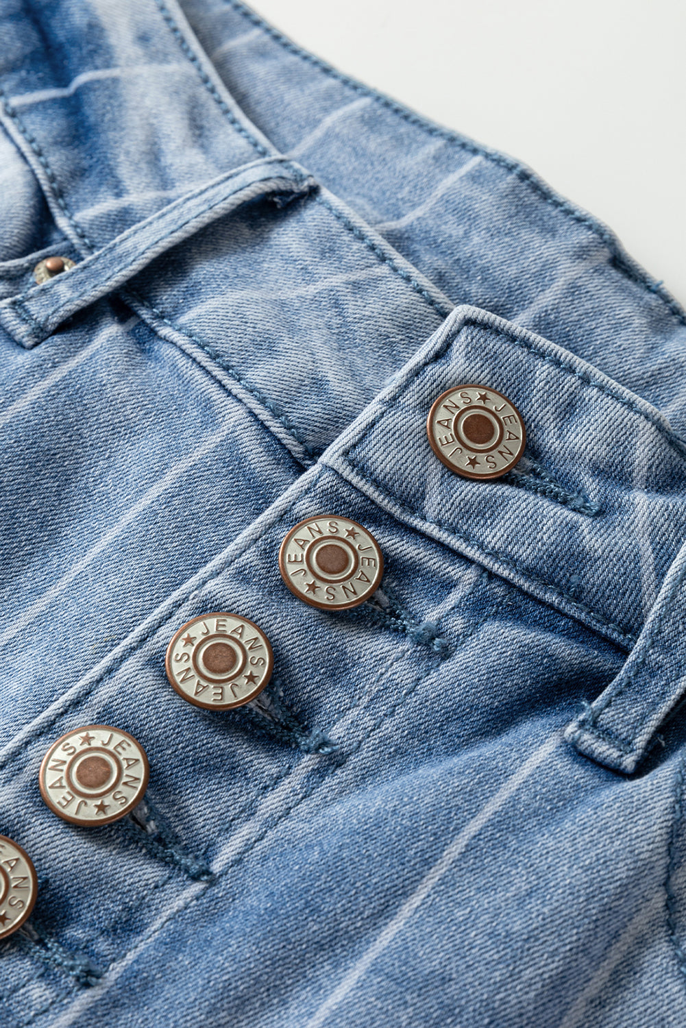 Shop Beau Blue Multi Buttons Pinstripe Wide Leg Jeans at LivelyLooks