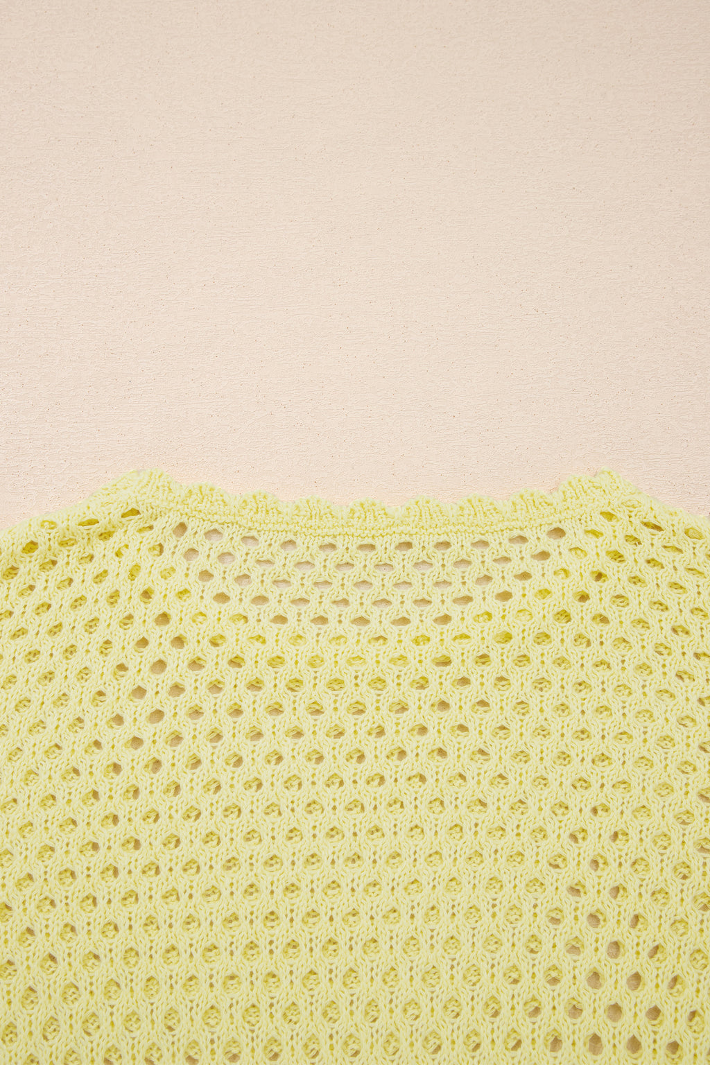 LivelyLooks Yellow Cream Scalloped Trim Hollow Out Knit Long Sleeve Top women's fashion