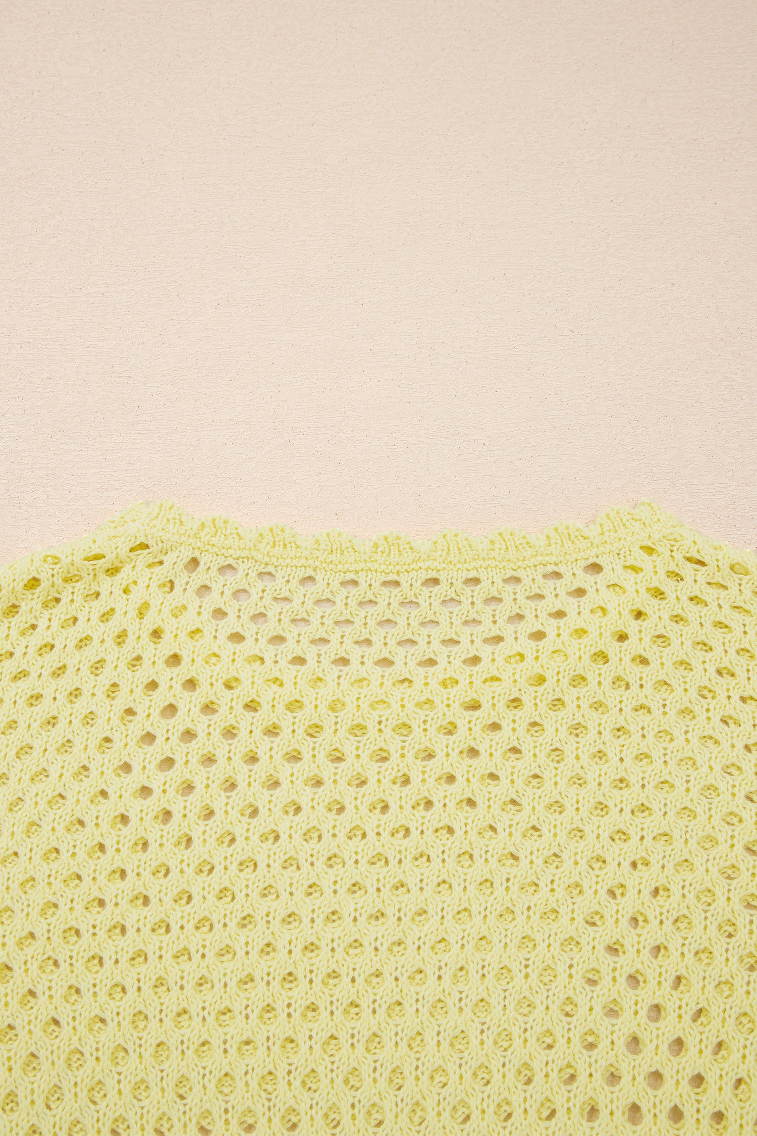 LivelyLooks Yellow Cream Scalloped Trim Hollow Out Knit Long Sleeve Top women's fashion