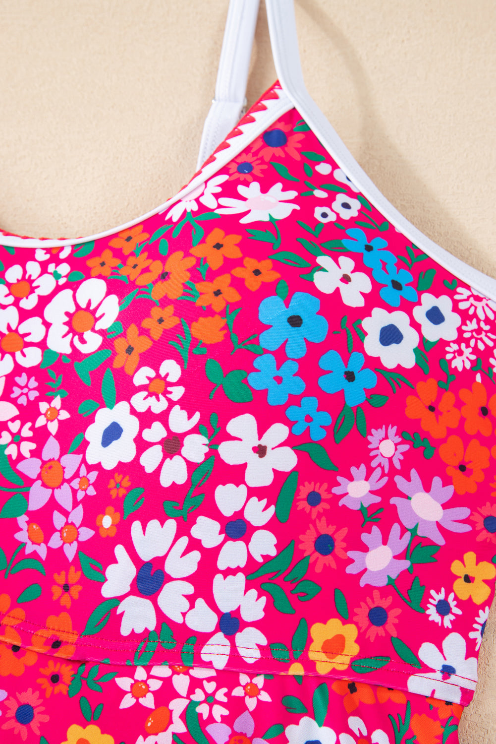 Women's Women Floral Print Ricrac Trim Spaghetti Strap One Piece Swim Dress S-2XL at LivelyLooks
