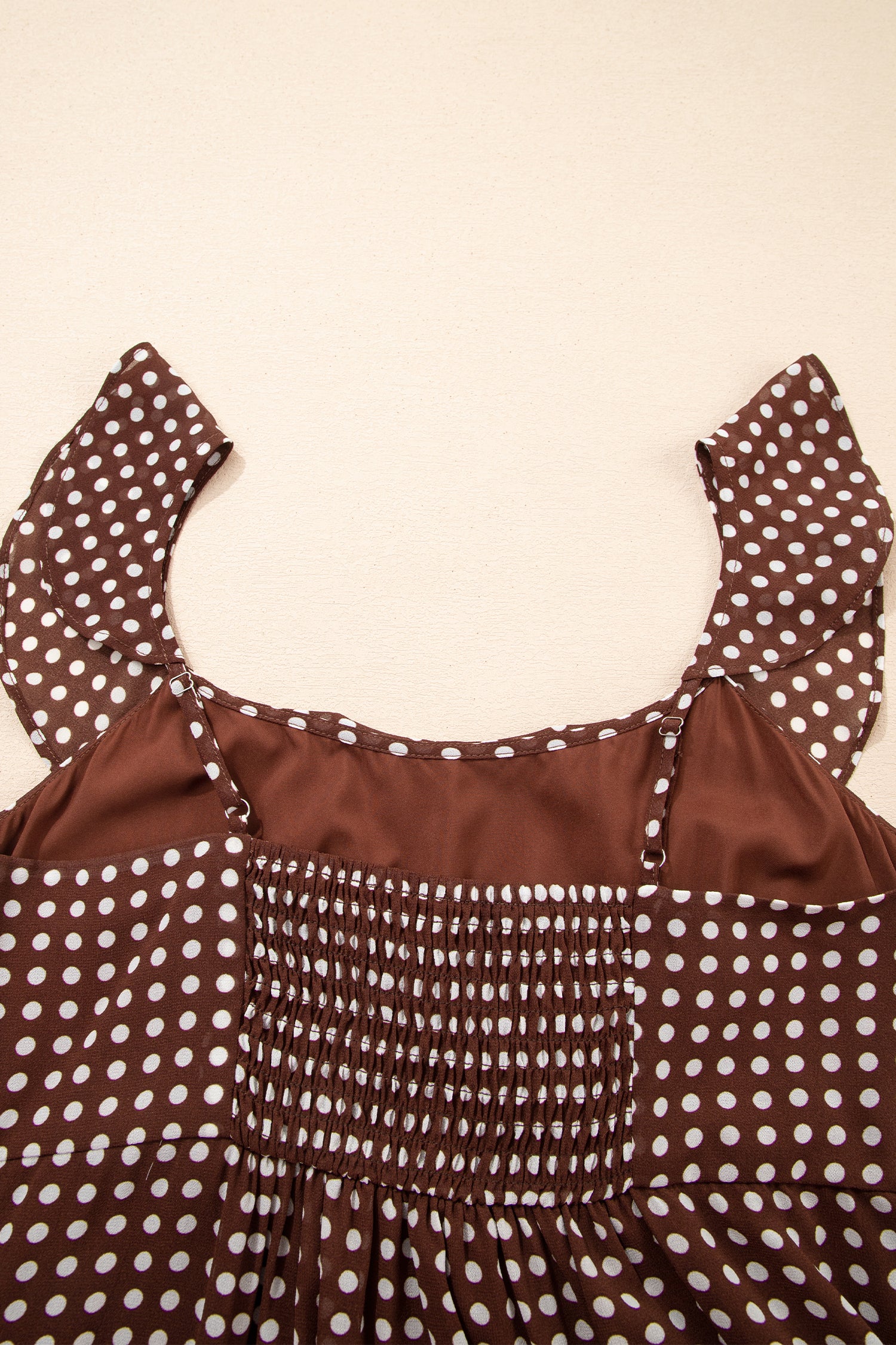 Women's Coffee Polka Dot Backless Ruffled Tiered Maxi Dress at LivelyLooks
