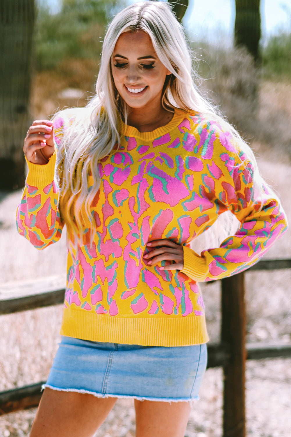 Shop Abstract Print Ribbed Trim Baggy Sweater Oversized Jumper Knitwear Casual Top at LivelyLooks