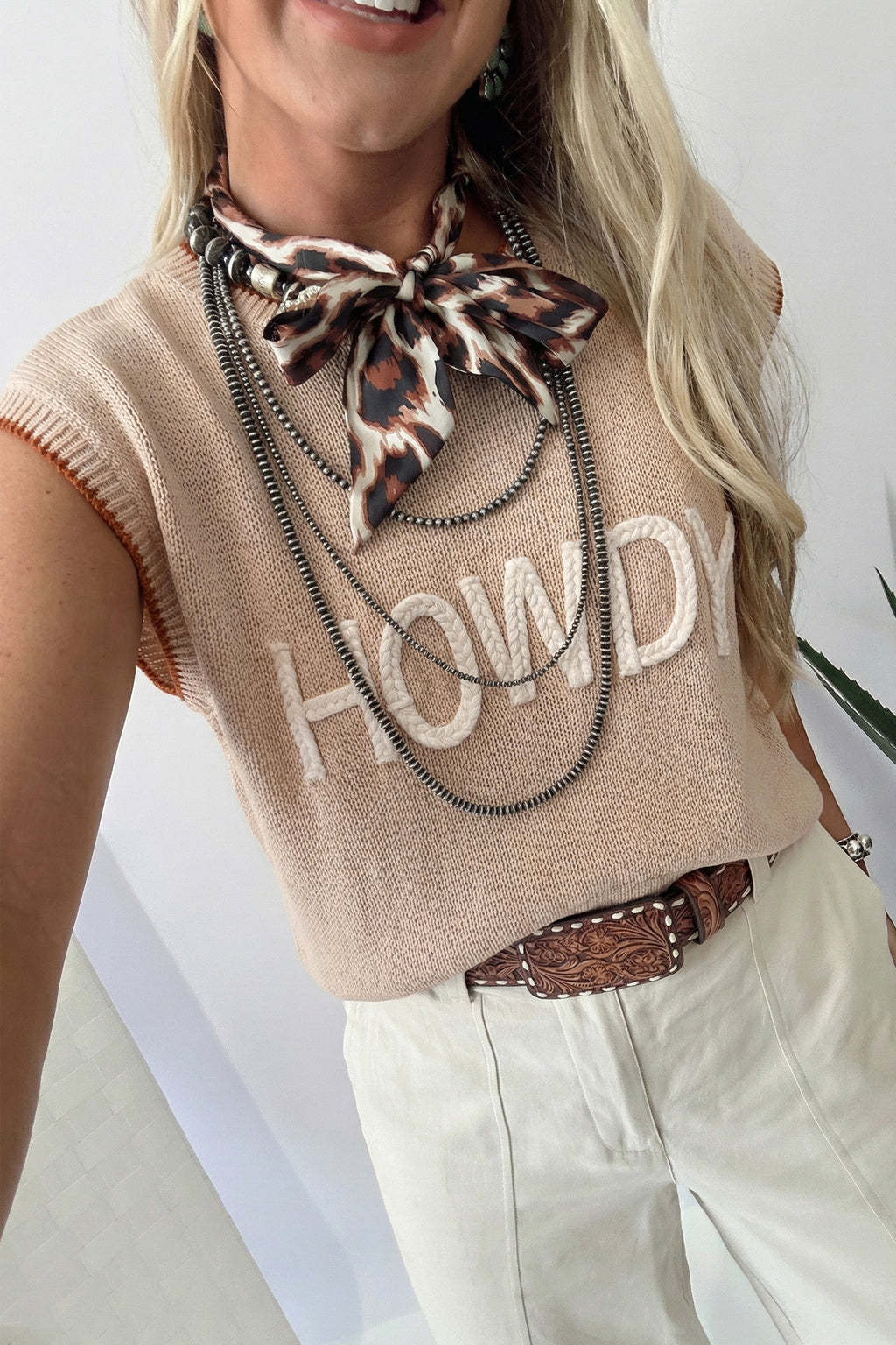 Women's HOWDY Western Knit Sweater Contrast Trim Short Sleeve at LivelyLooks