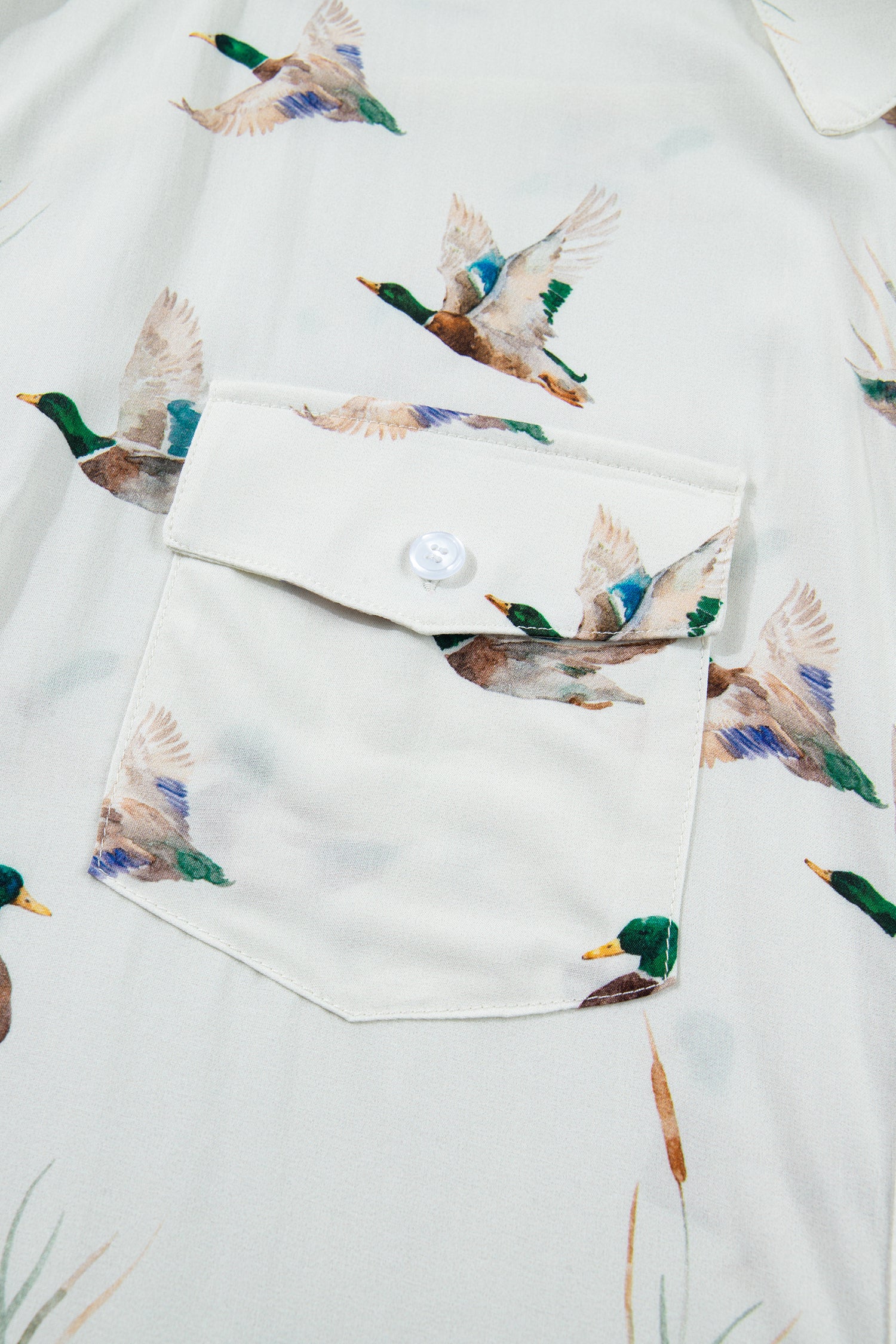 White Mallard Print Button Flap Pocket Short Sleeve Shirt | UK 8–22