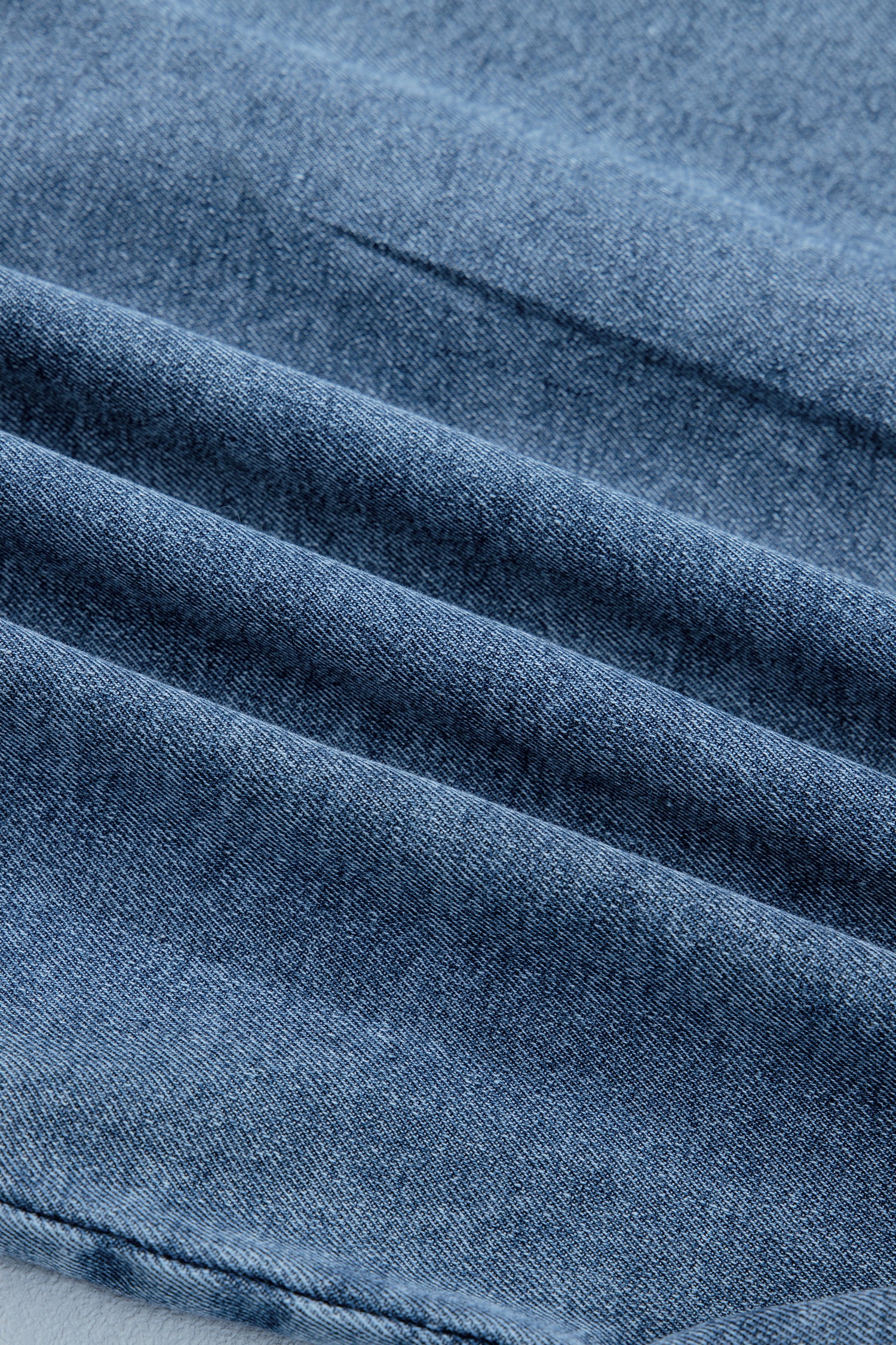 Shop Beau Blue Frilled Short Sleeve Snap Button Denim Shirt at LivelyLooks