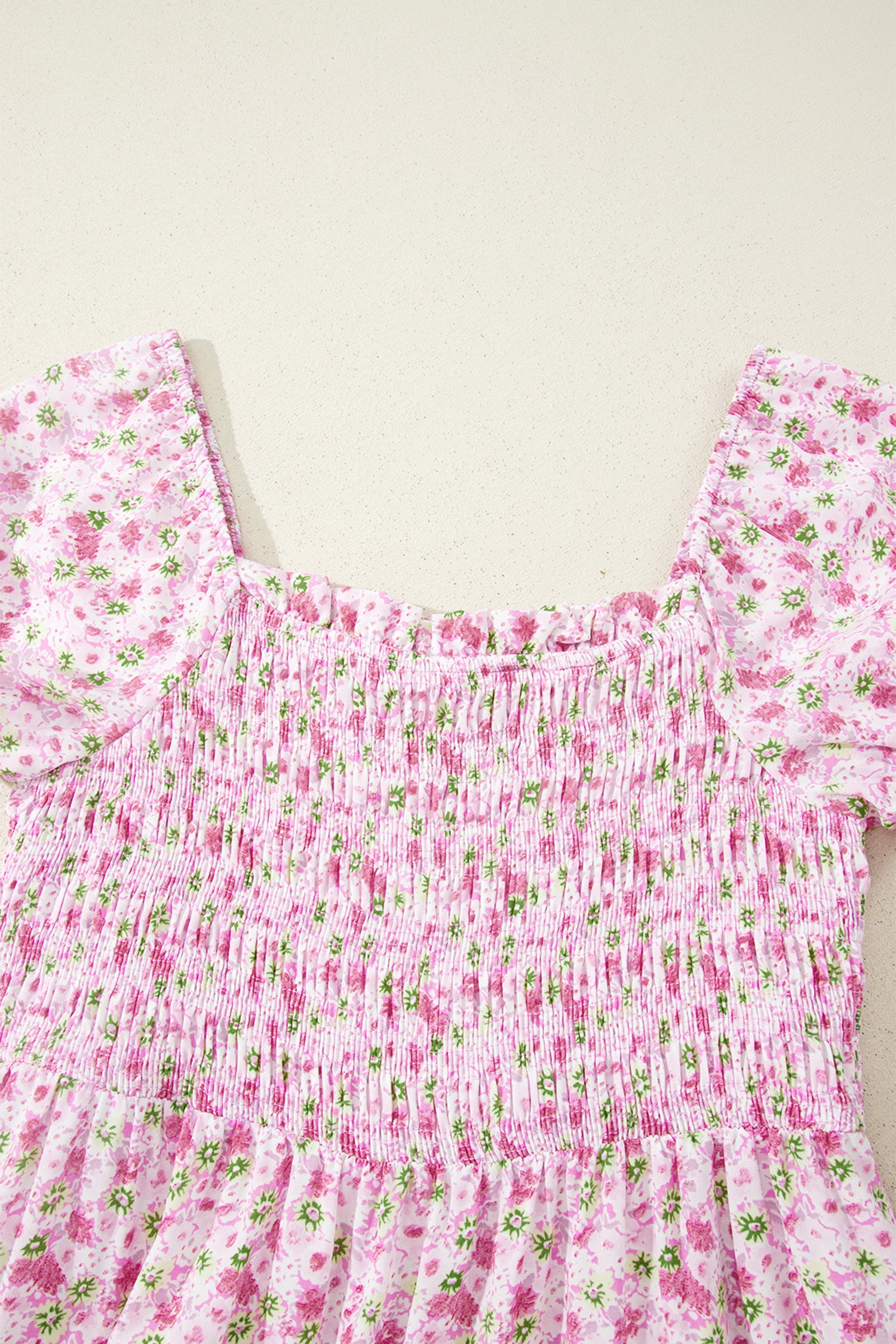 Floral Maxi Dress Bubble Sleeve Shirred High Waist | Pink & Green