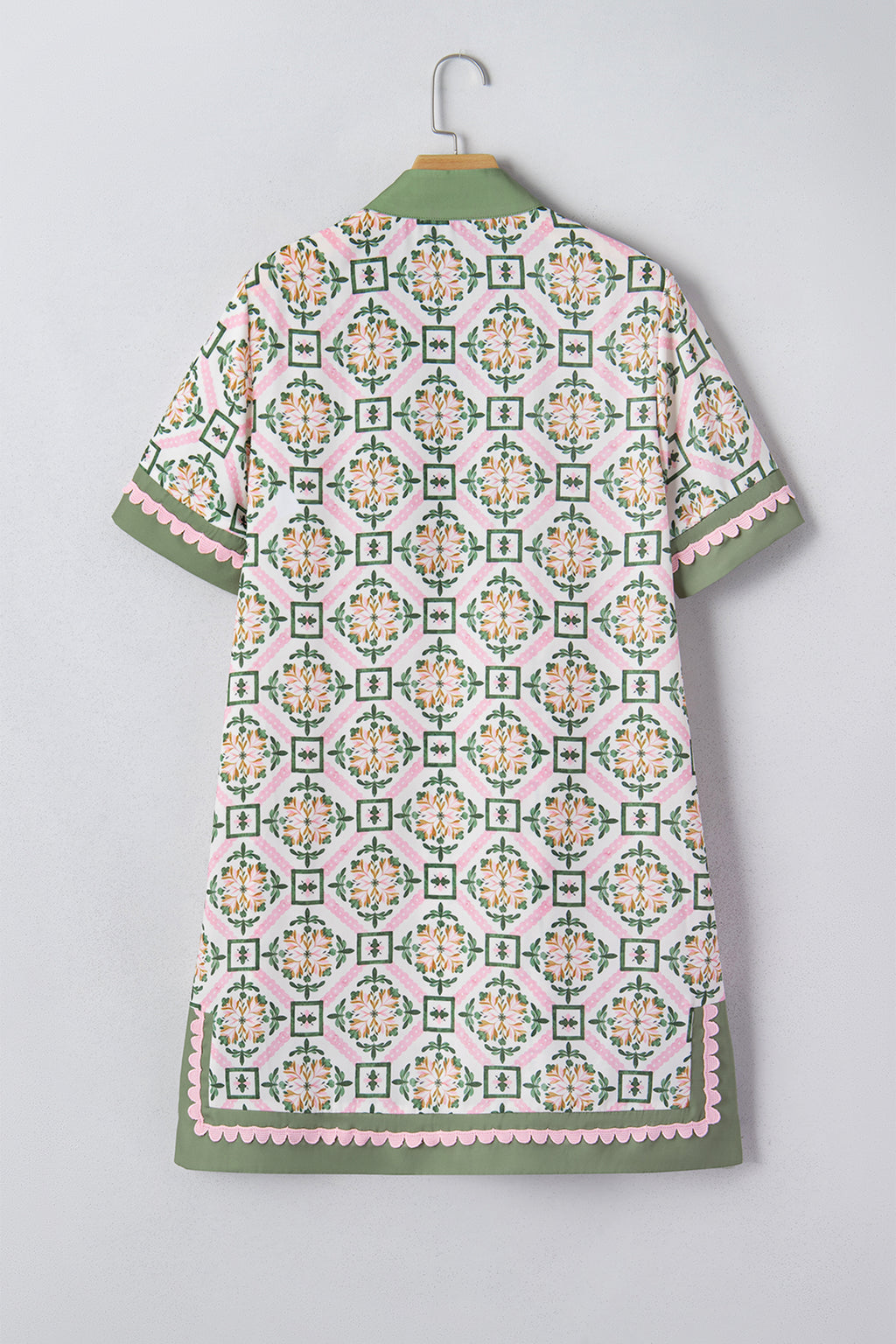 Multicolour Boho Geometric Flower Print Short Sleeve Loose Mini Dress S-XL