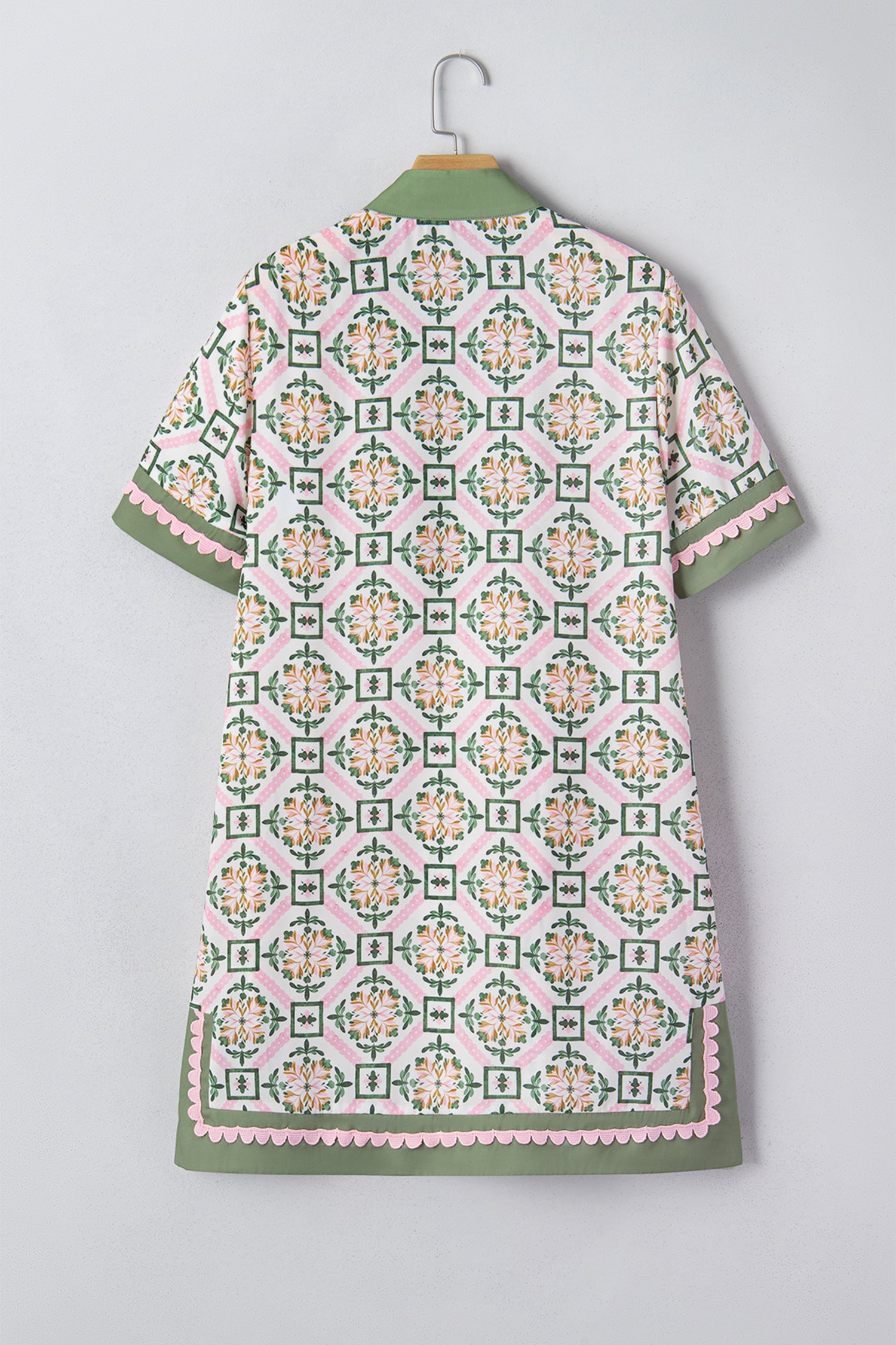 Multicolour Boho Geometric Flower Print Short Sleeve Loose Mini Dress S-XL