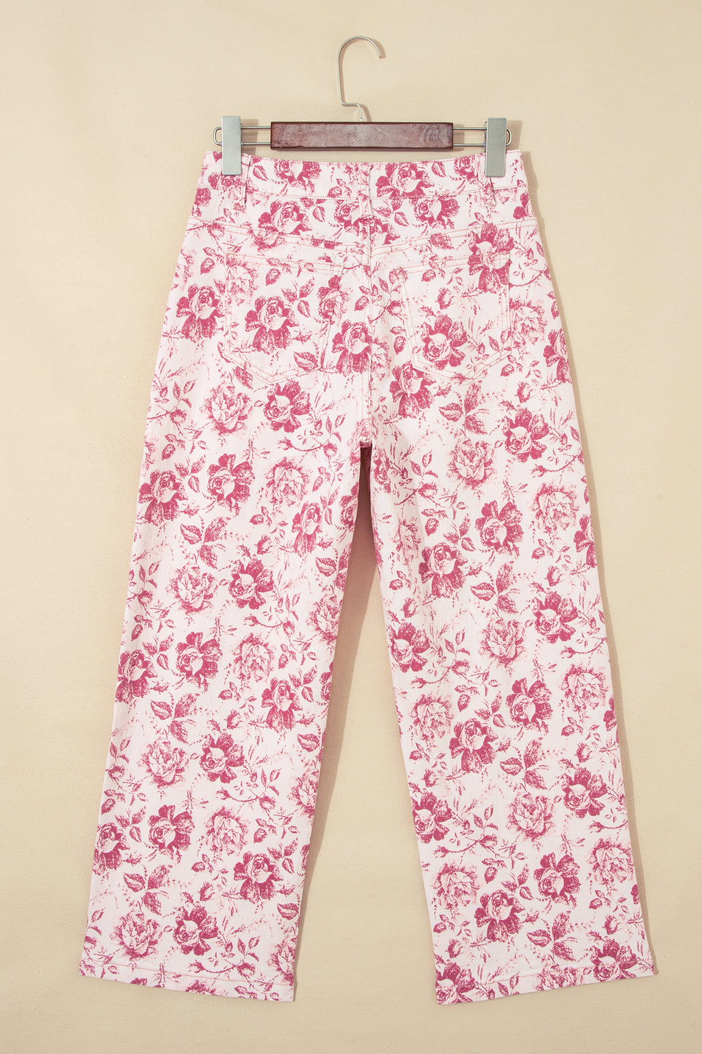 Pink Vintage Floral Print Wide Leg Denim Jeans | Sizes 4–16
