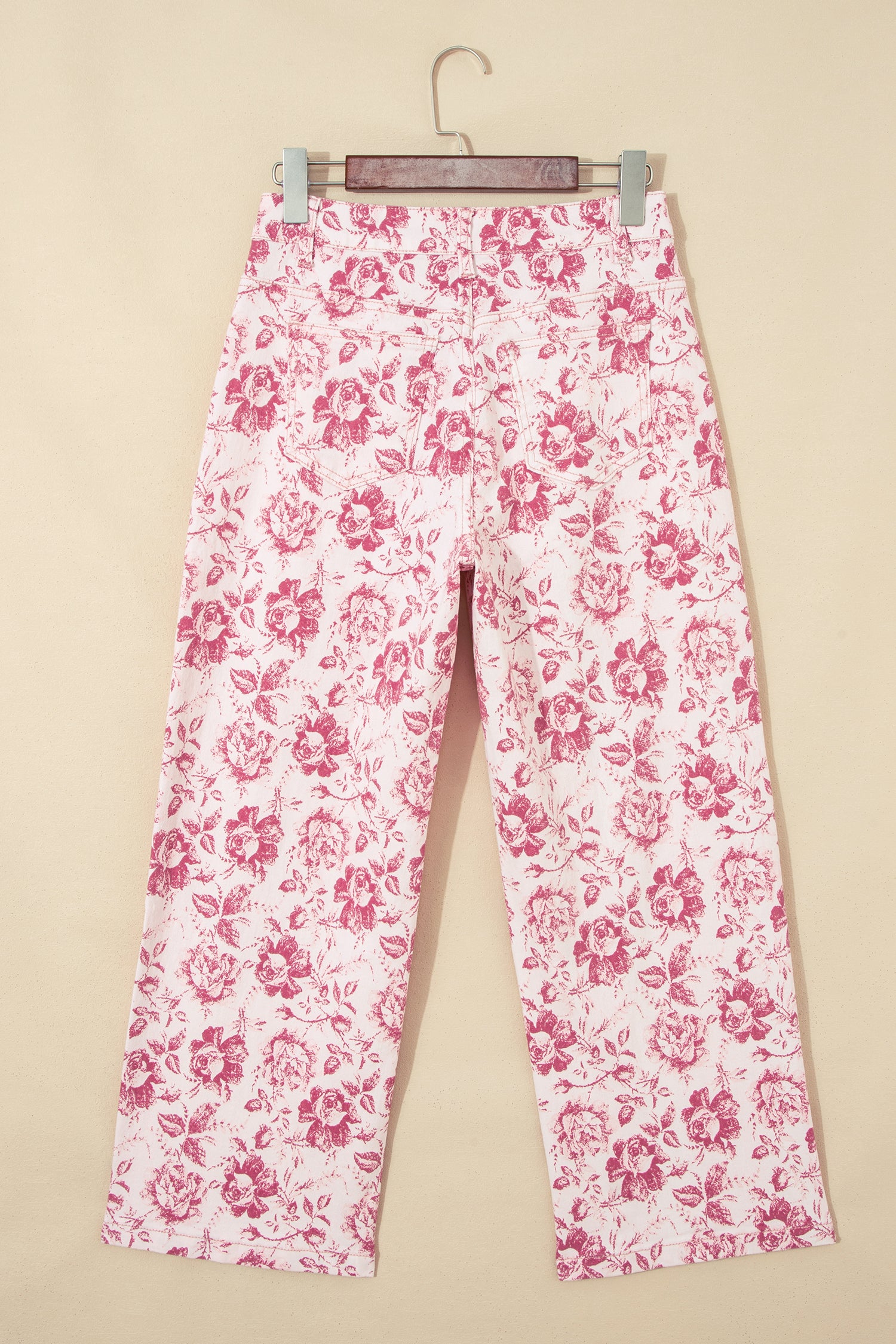 Pink Vintage Floral Print Wide Leg Denim Jeans | Sizes 4–16