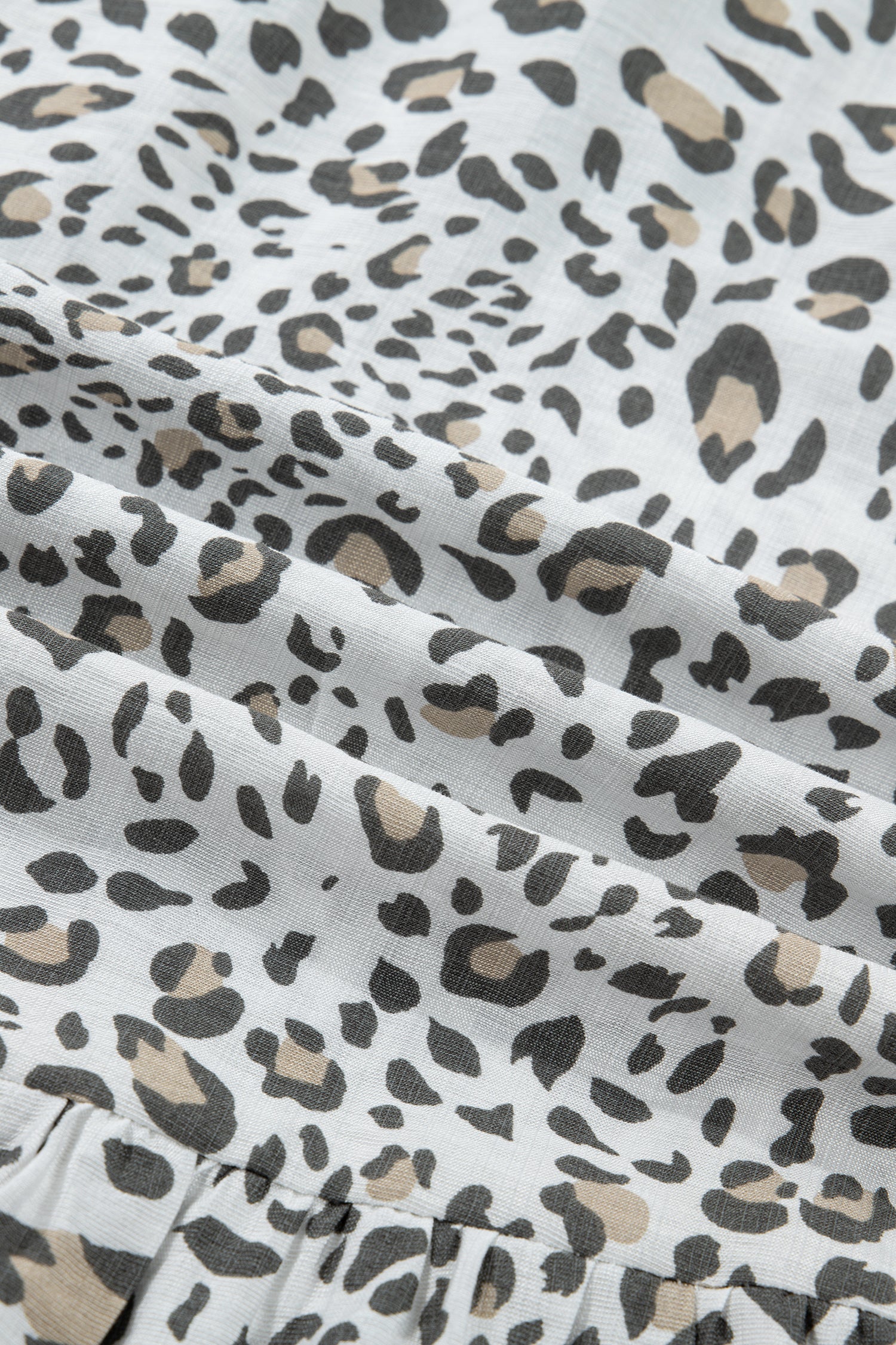 Shop White Leopard Contrast Trim Button Front Short Puff Sleeve Long Dress Maxi Sundress at LivelyLooks
