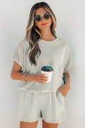 Puffy Loose Top & Drawstring Shorts Set – Smoke Grey & Light Blue