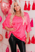 Shop Women's Leopard Print Oversized V-Neck Half Sleeve Top Blouse Pink Rose at LivelyLooks