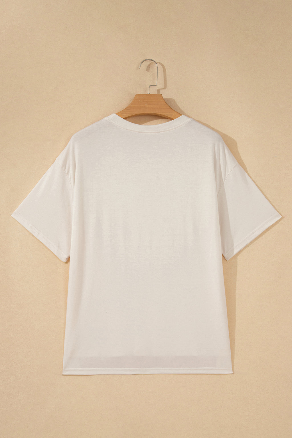 White Loose Knit Tee Vintage Flag Bow Patch Short Sleeve Women S-XL