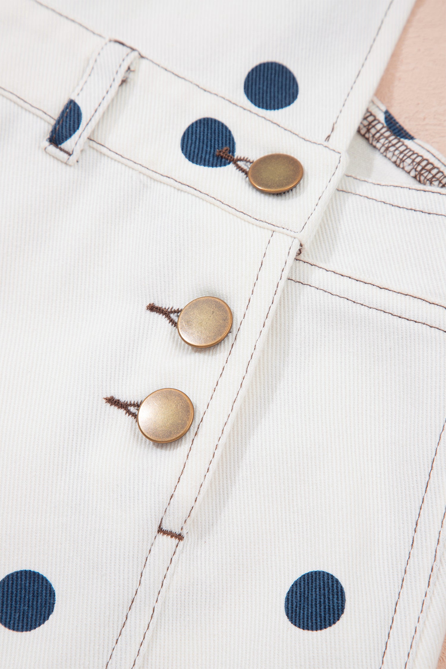 Polka Dot Denim Barrel Overalls Jumpsuit | Cream Beige Pink UK 8–22