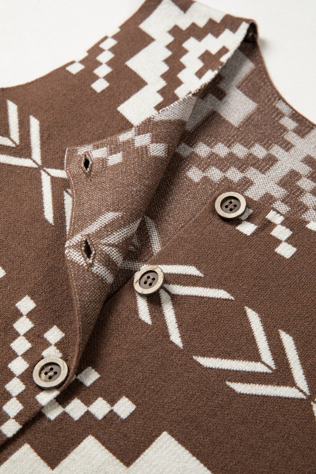 Brown Aztec Print Sleeveless Sweater Vest Round Neck S-XL