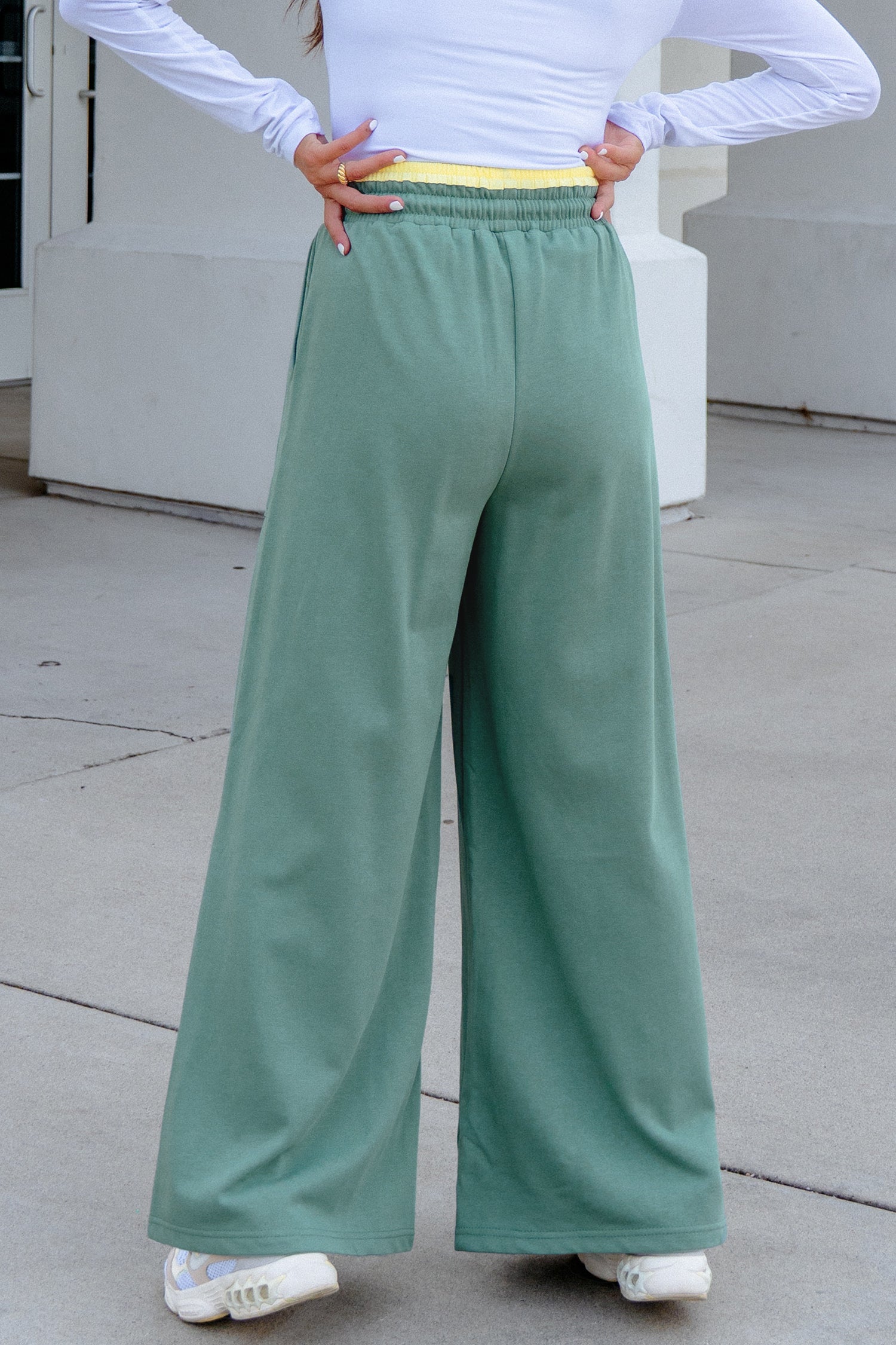 Green Floral Patchwork Wide Leg Pants | Boho Drawstring Waist