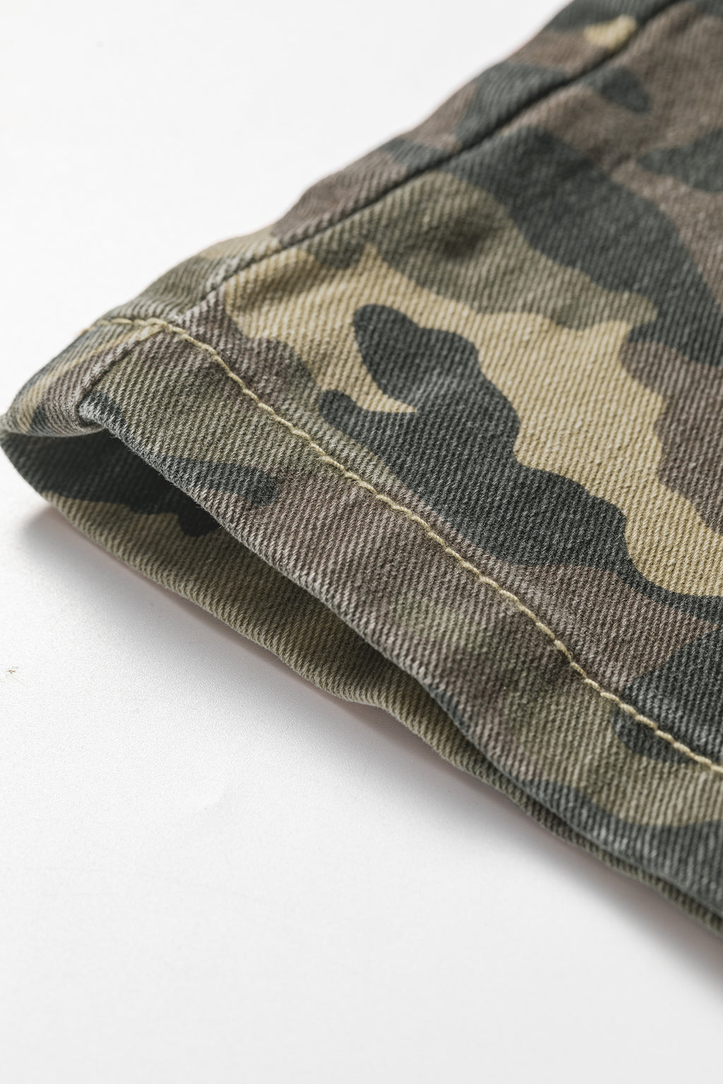 Green Camouflage High Rise Denim Shorts | UK Sizes 4-16