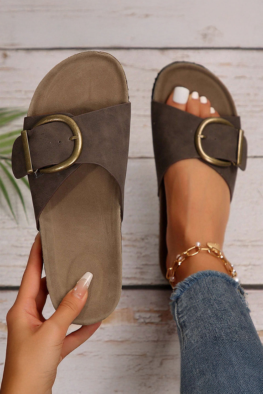 LivelyLooks Women's Coffee Buckle Decor Faux Suede Thick Sole Sandals EU 37-42 women's fashion