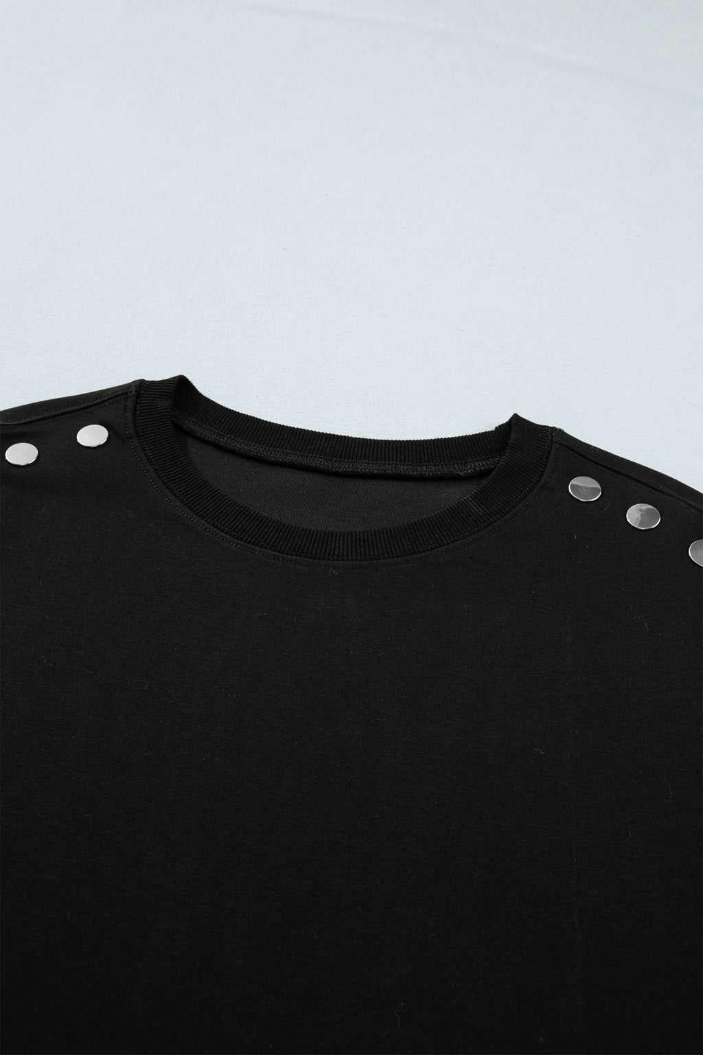 Women's Black Casual Solid Short Sleeve Top with Metal Button Details at LivelyLooks