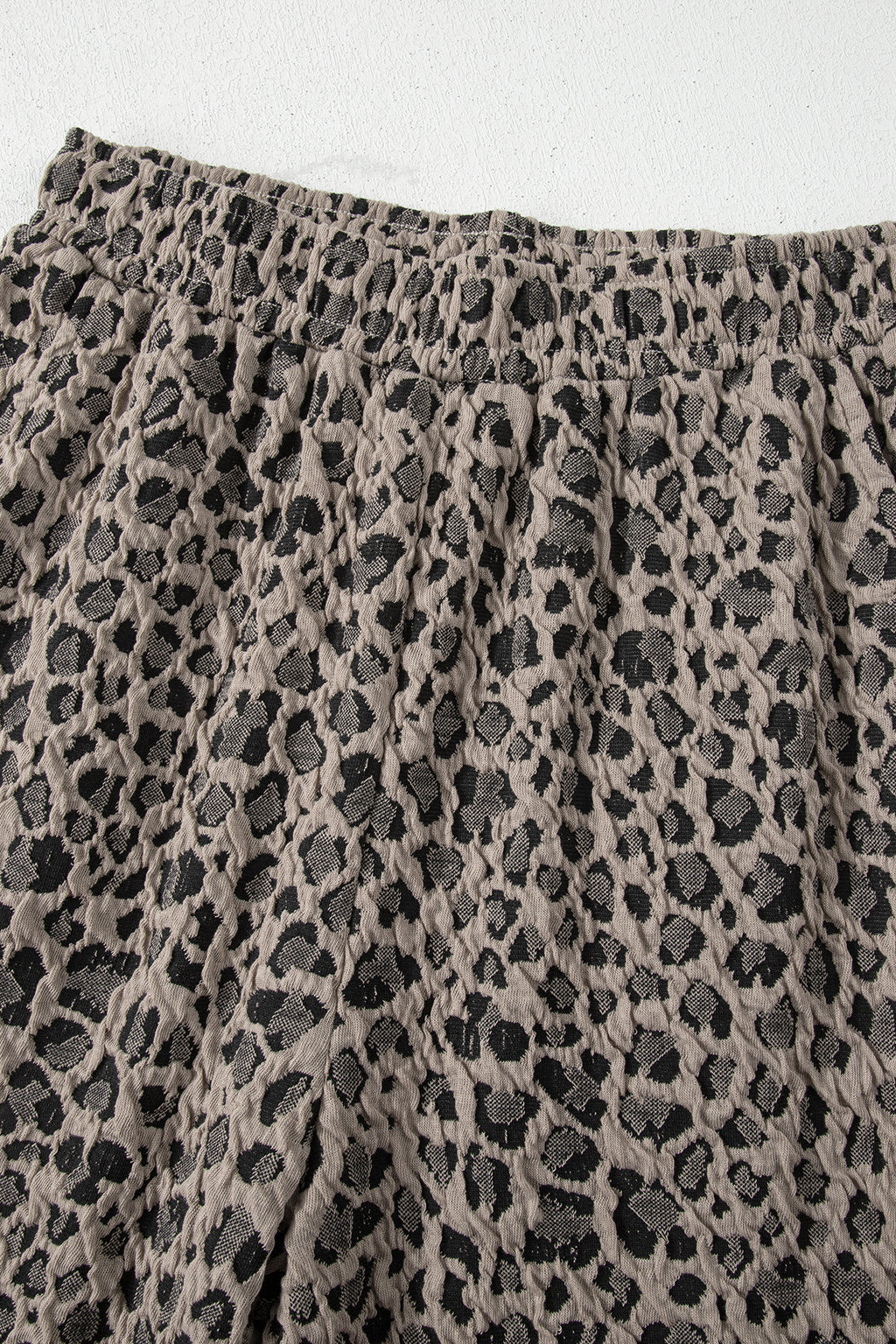 Khaki Jacquard Leopard Half Sleeve Jumper & Wide Leg Pant Set | UK 8–22