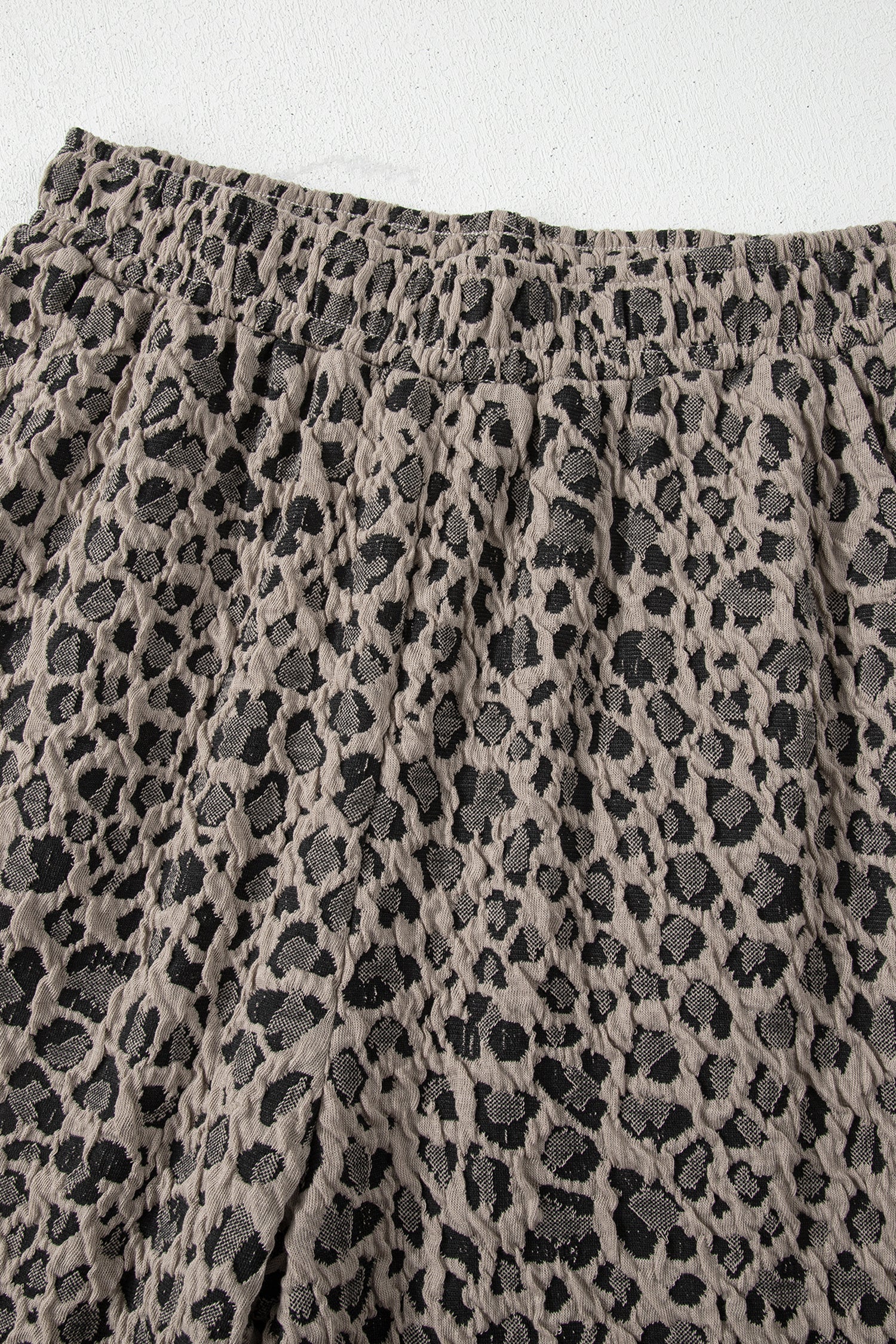 Khaki Jacquard Leopard Half Sleeve Jumper & Wide Leg Pant Set | UK 8–22