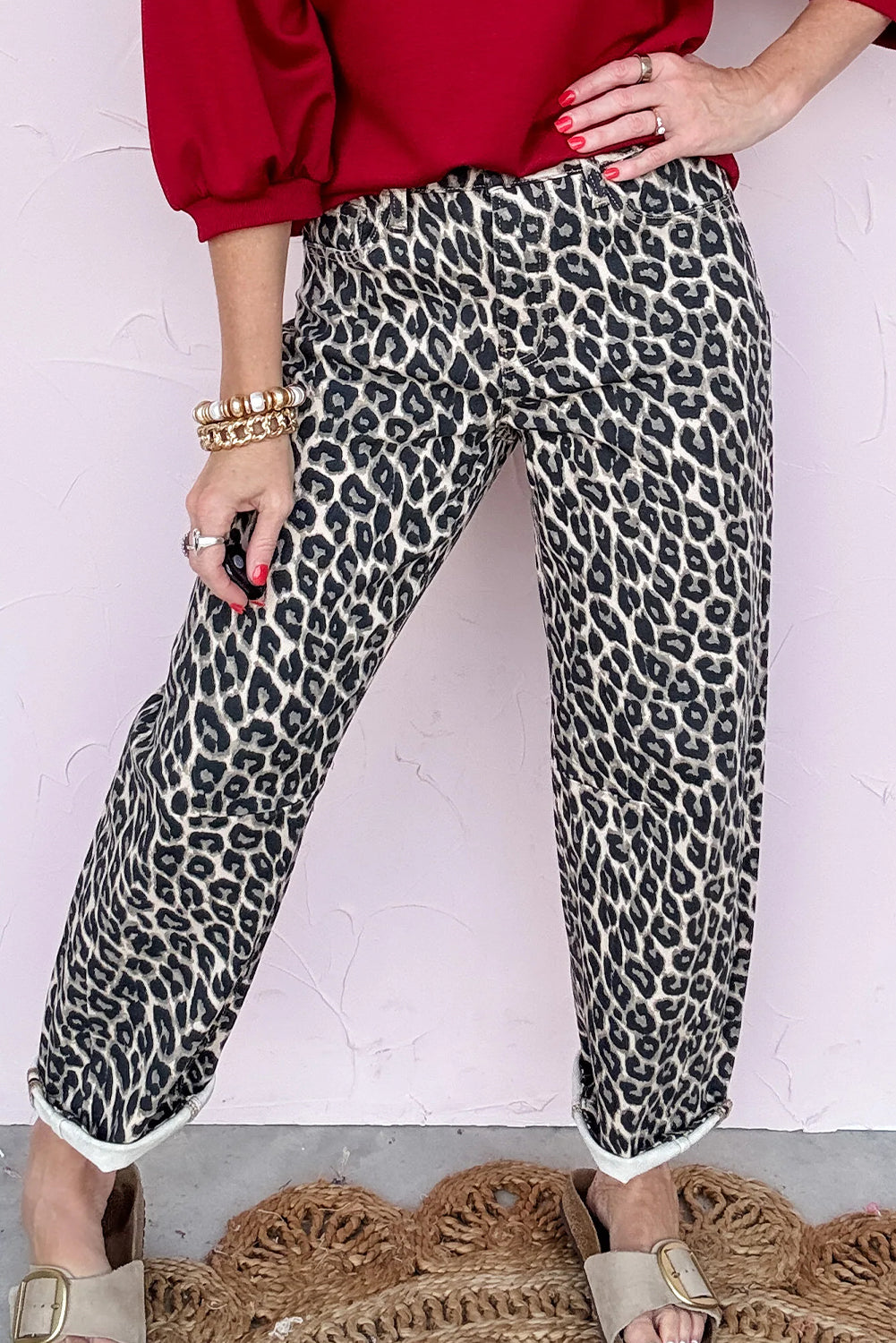Shop Black Leopard Print Barrel Jeans UK 8-20 at LivelyLooks