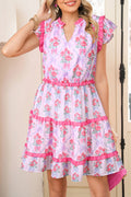 Purple Tiered Ruffle Sleeveless Summer Floral Mini Dress S-XL