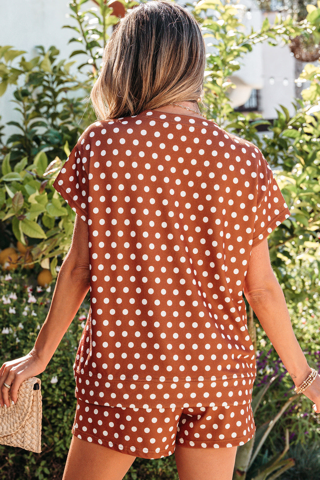 Women's Polka Dot Print Short Sleeve Top & Shorts Co-ord Set S-2XL at LivelyLooks
