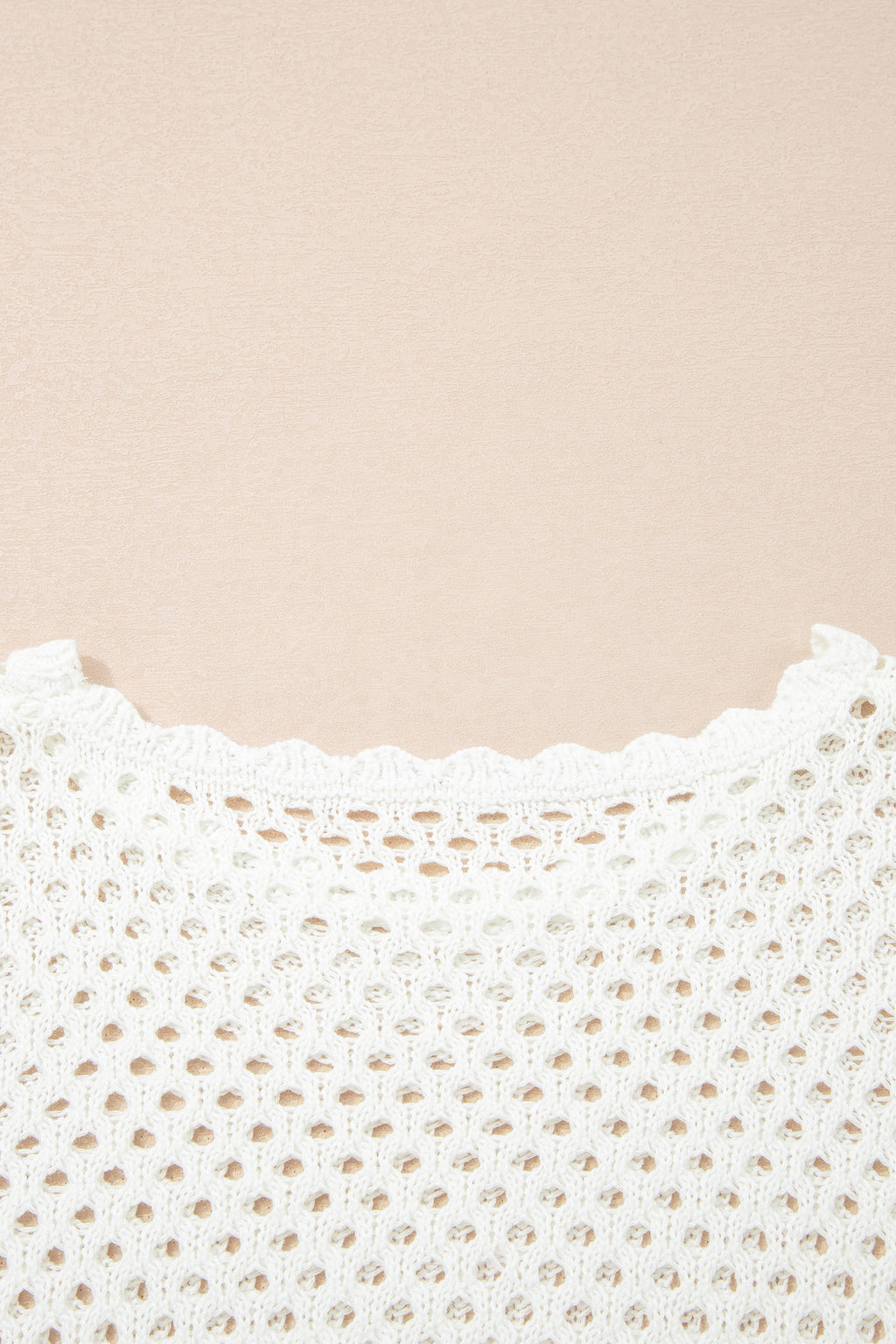 LivelyLooks Yellow Cream Scalloped Trim Hollow Out Knit Long Sleeve Top women's fashion