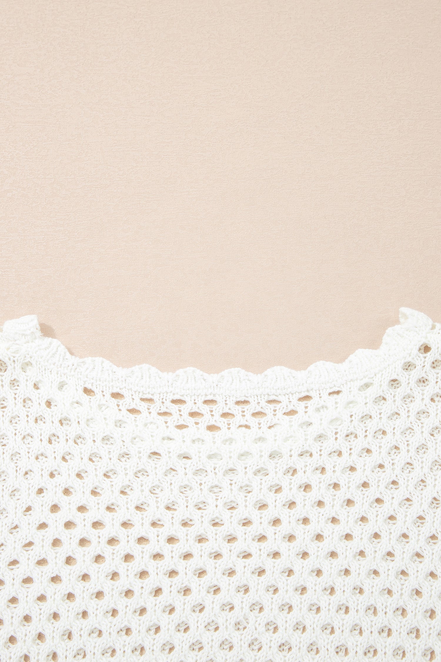 LivelyLooks Yellow Cream Scalloped Trim Hollow Out Knit Long Sleeve Top women's fashion