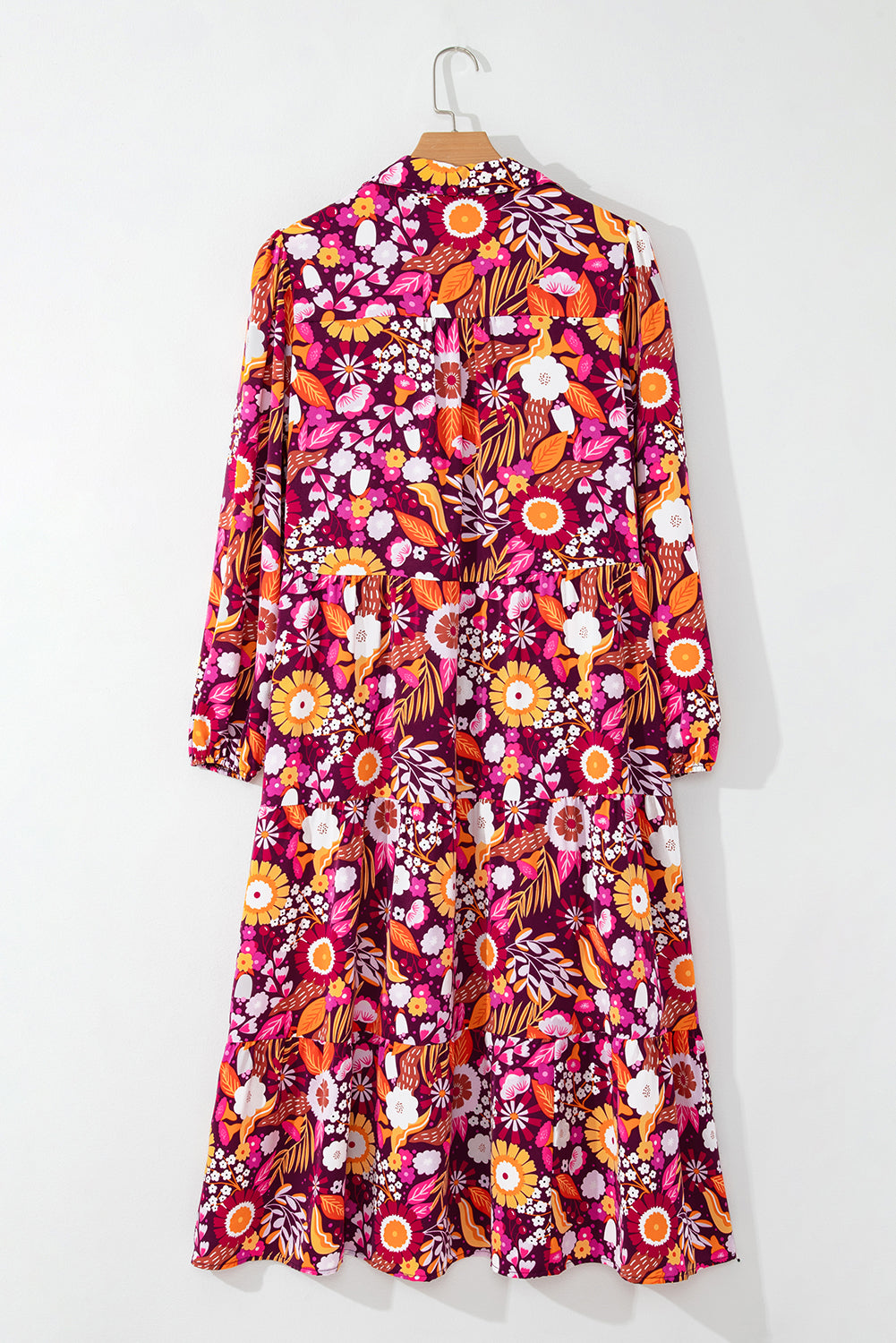 LivelyLooks Floral Collared Tiered Flowy Maxi Dress Purple Blue S-2XL women's fashion