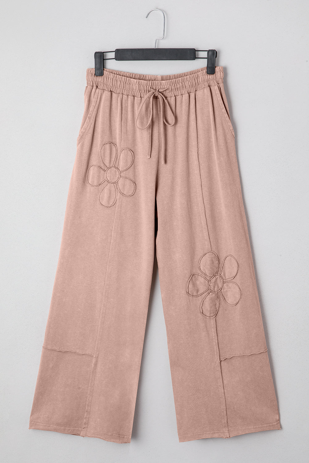 Shop Flower Patch Mineral Washed Terry Knit Cropped Wide Leg Trousers S-2XL at LivelyLooks