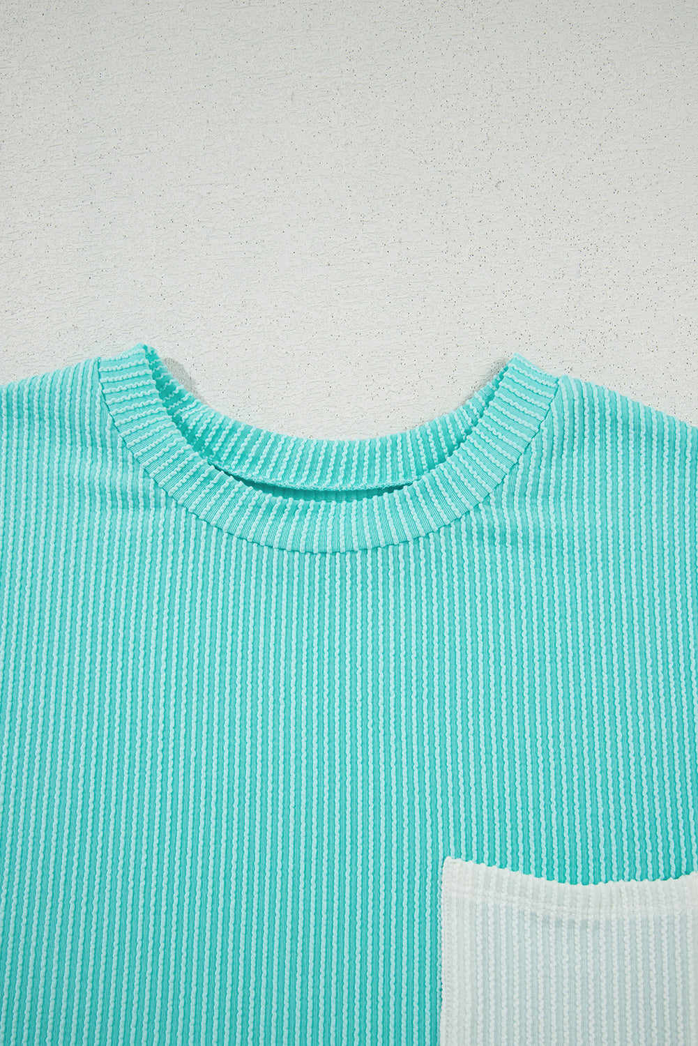 Corded Rib Knit Colour Block Patch Pocket Crew Neck Tee | Pink Blue Grey