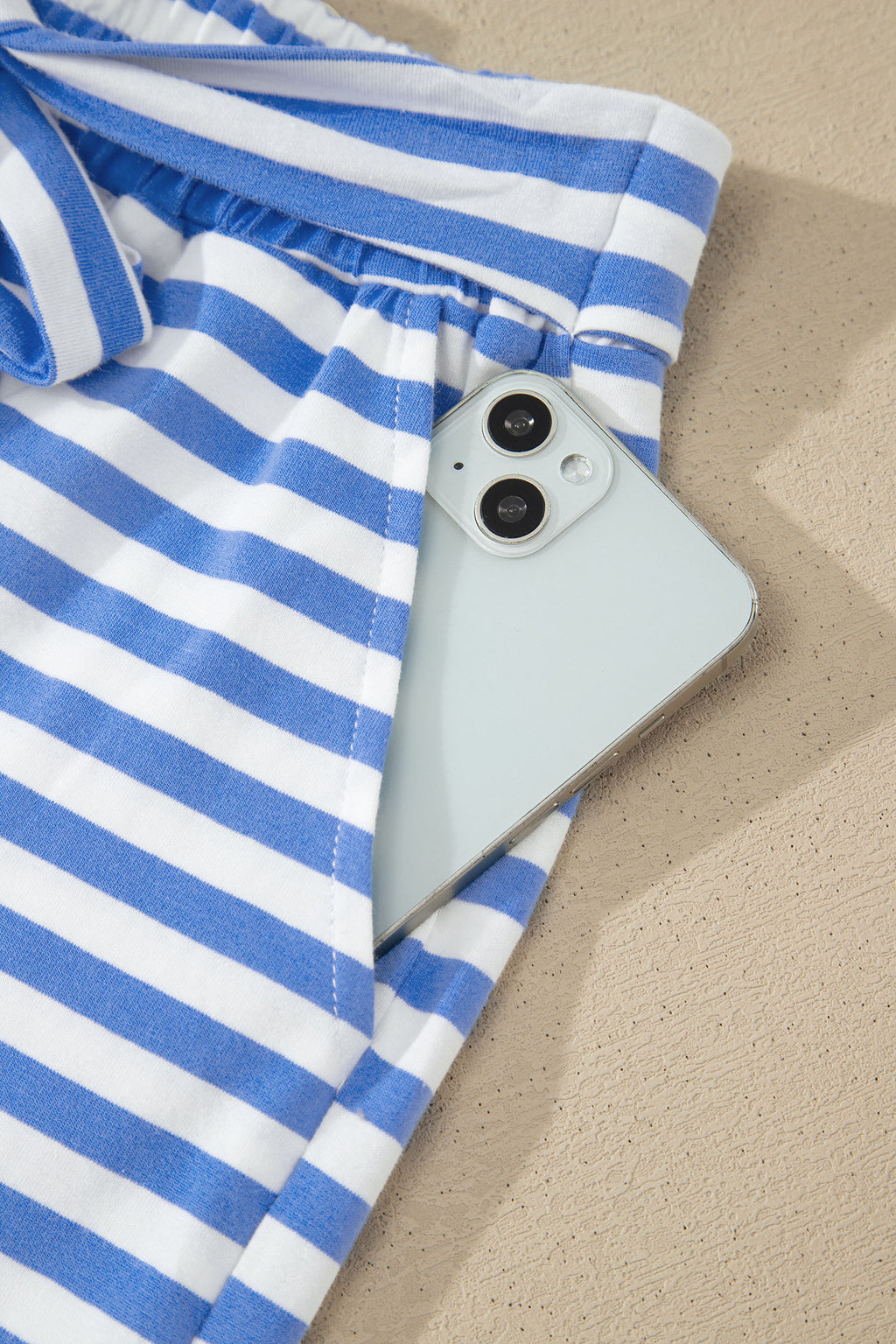 Sky Blue Stripe Contrast Trim Crew Neck Tee & Knot Shorts Co-ord Set