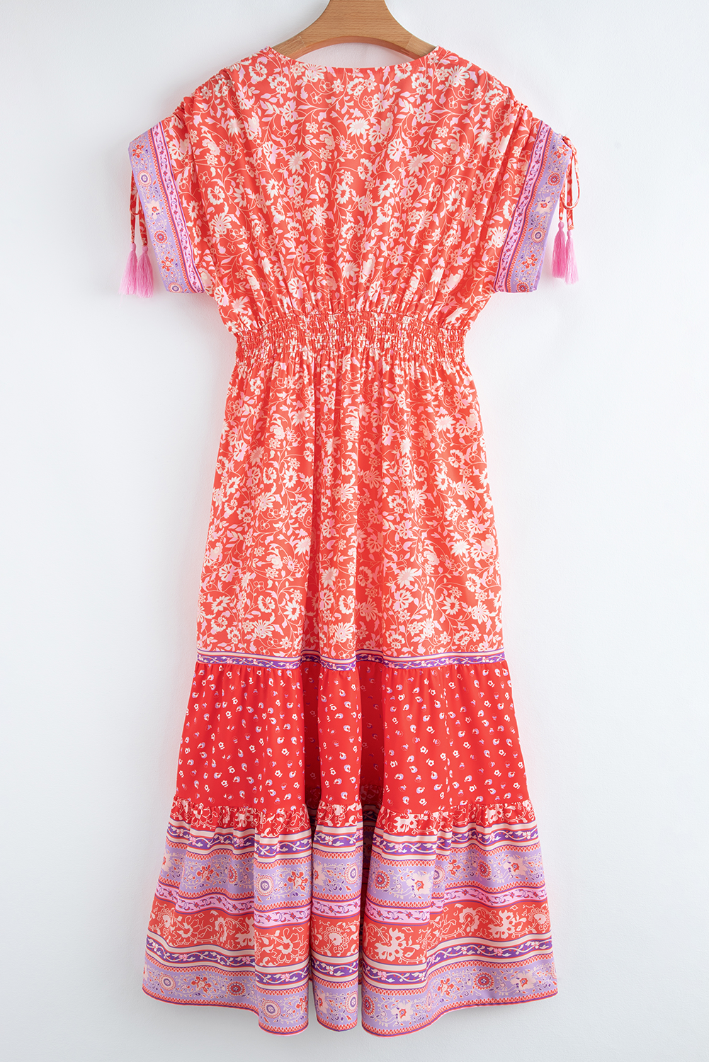 Shop Floral Print Tassel Tied Sleeve Empire Waist Boho Maxi Dress | S-XL at LivelyLooks