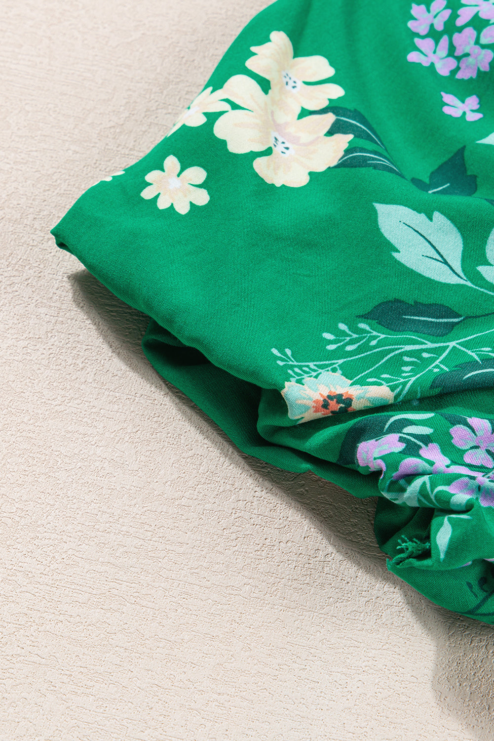 LivelyLooks Green Floral Bubble Sleeve Smocked Tiered Midi Dress women's fashion