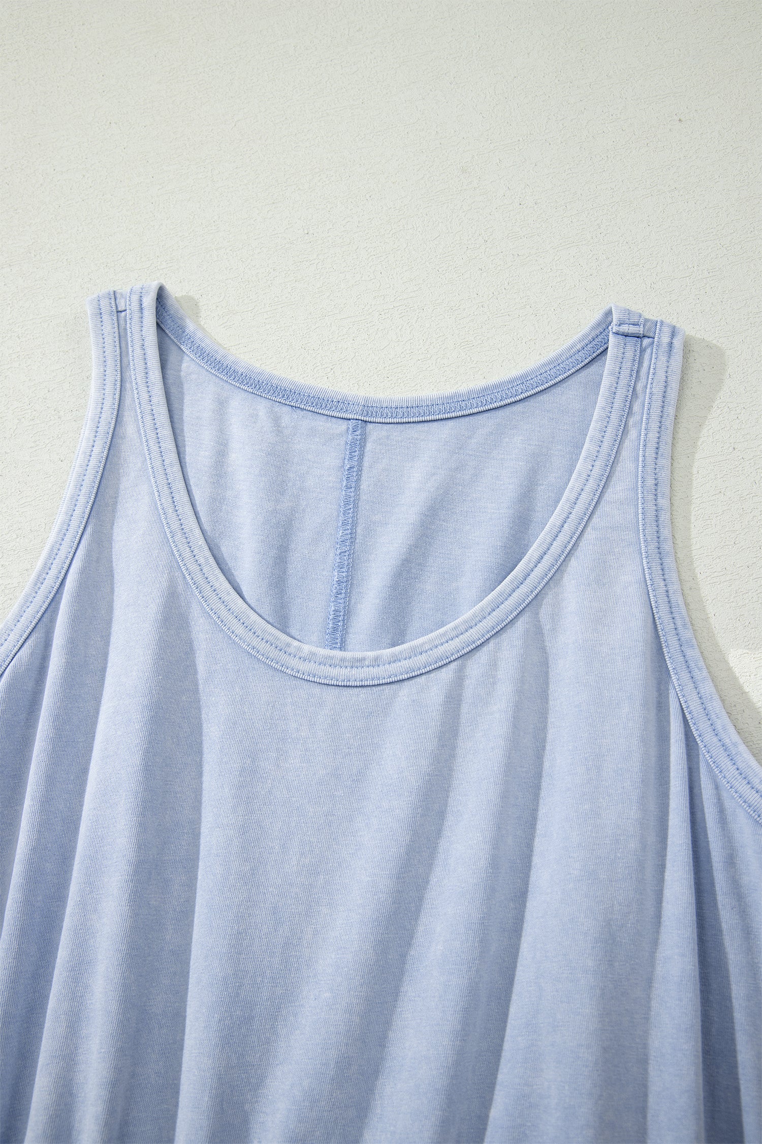 Smoke Grey & Dark Blue Mineral Wash U Neck Elastic Waist Sleeveless Mini Dress S-XL