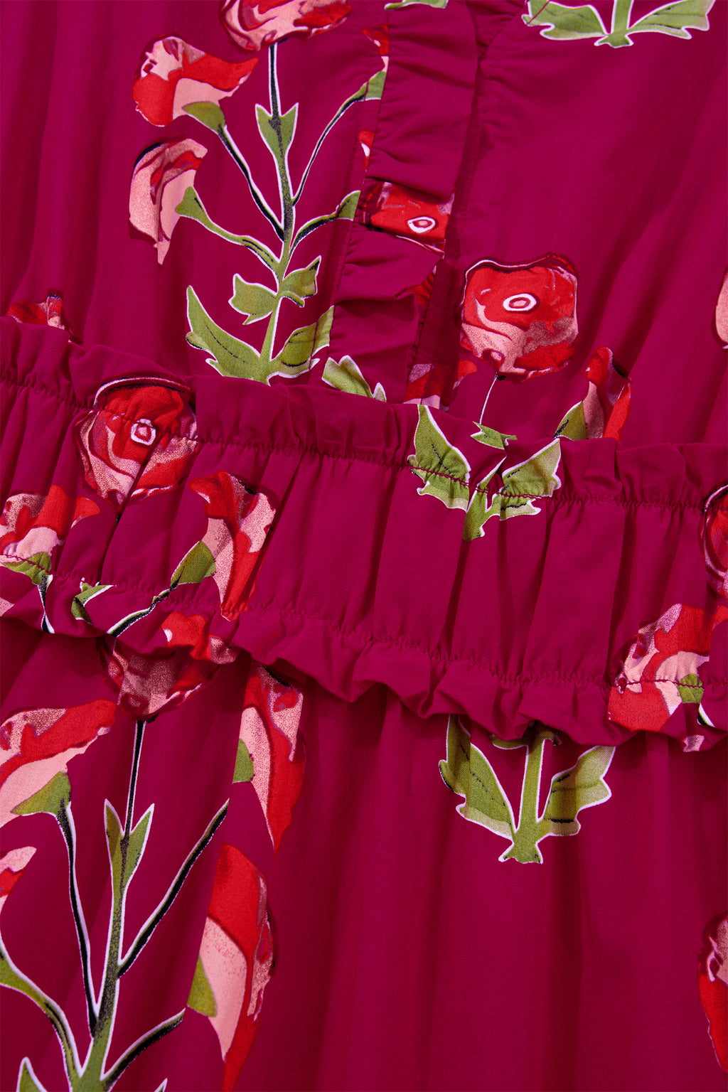 Women's Red Floral Ruffle V-Neck Short Sleeve Maxi Dress Vacation S-XL at LivelyLooks