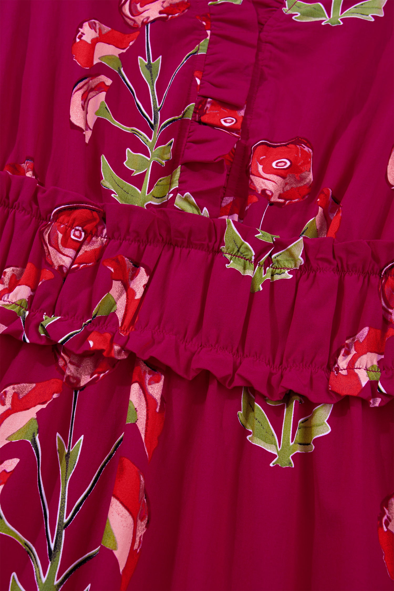 Women's Red Floral Ruffle V-Neck Short Sleeve Maxi Dress Vacation S-XL at LivelyLooks