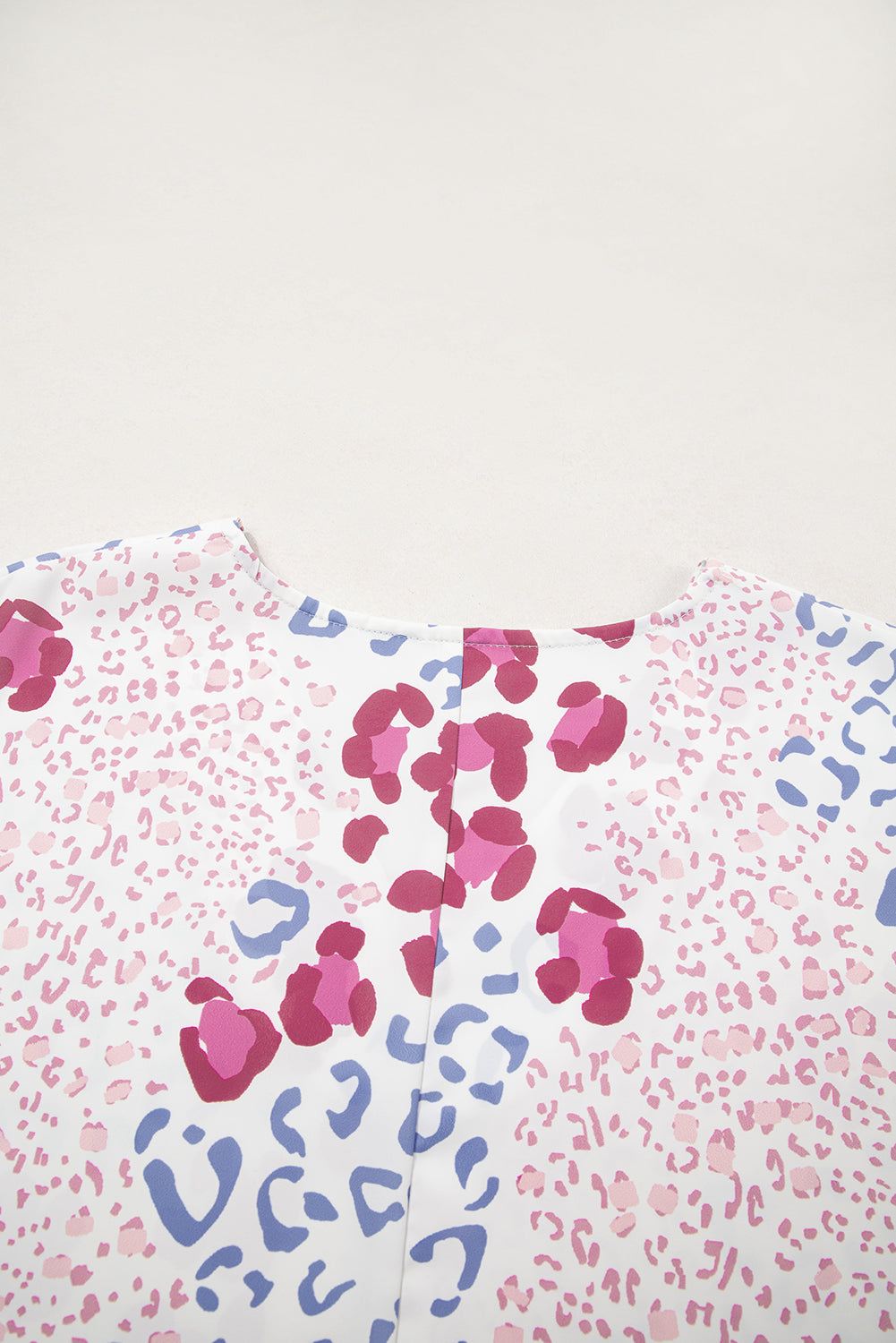 Leopard Print V Neck Blouse Short Sleeve Sky Blue Pink Green Women S-XL